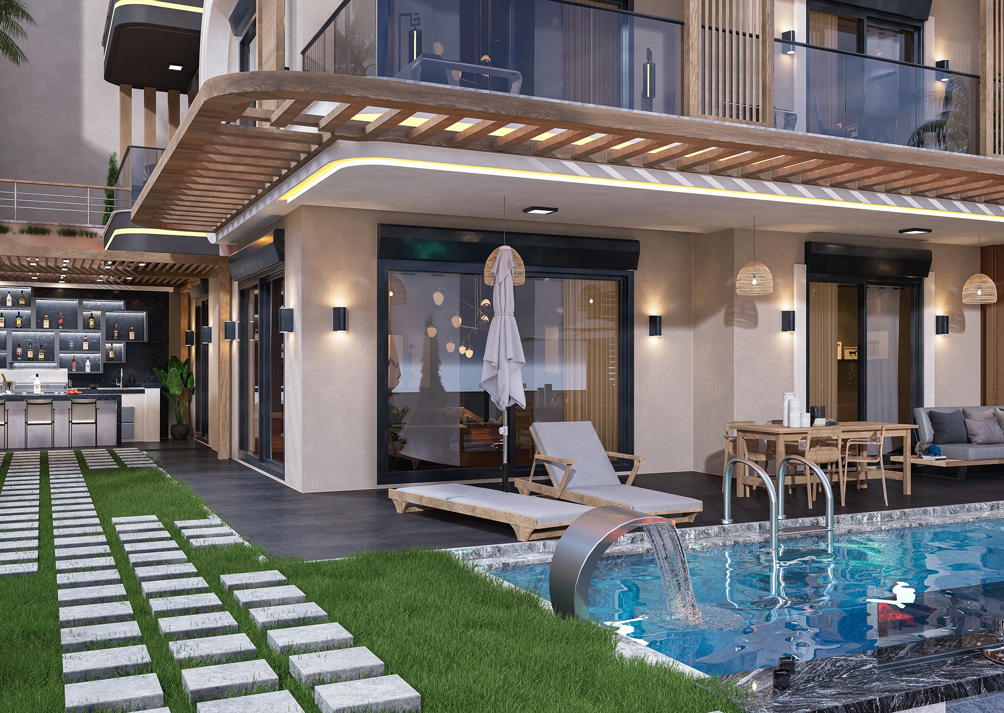 Luksus 4+1 Villa med Hav, Borg og Bjergudsigt i Alanya Tepe