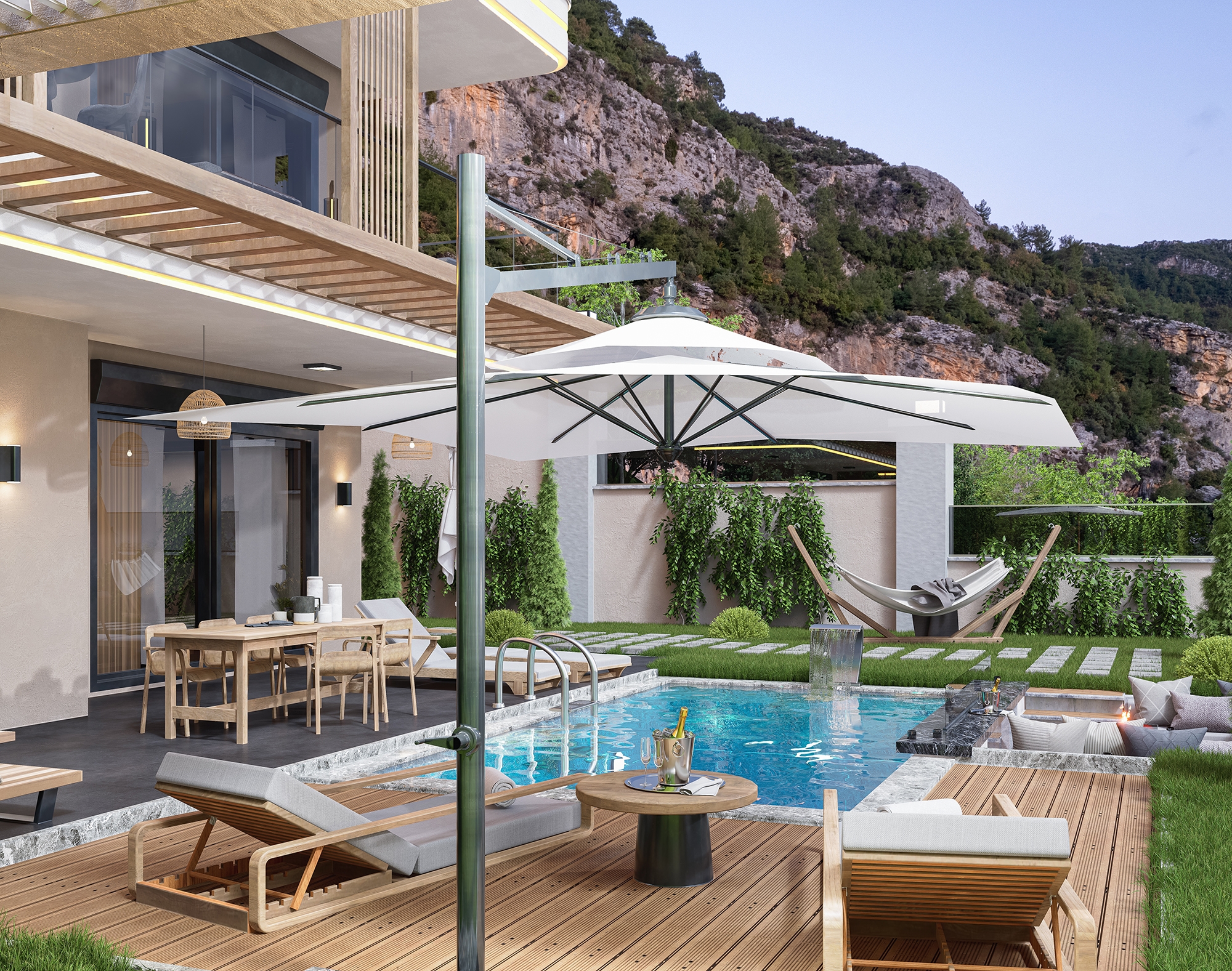 Luksus 4+1 Villa med Hav, Borg og Bjergudsigt i Alanya Tepe