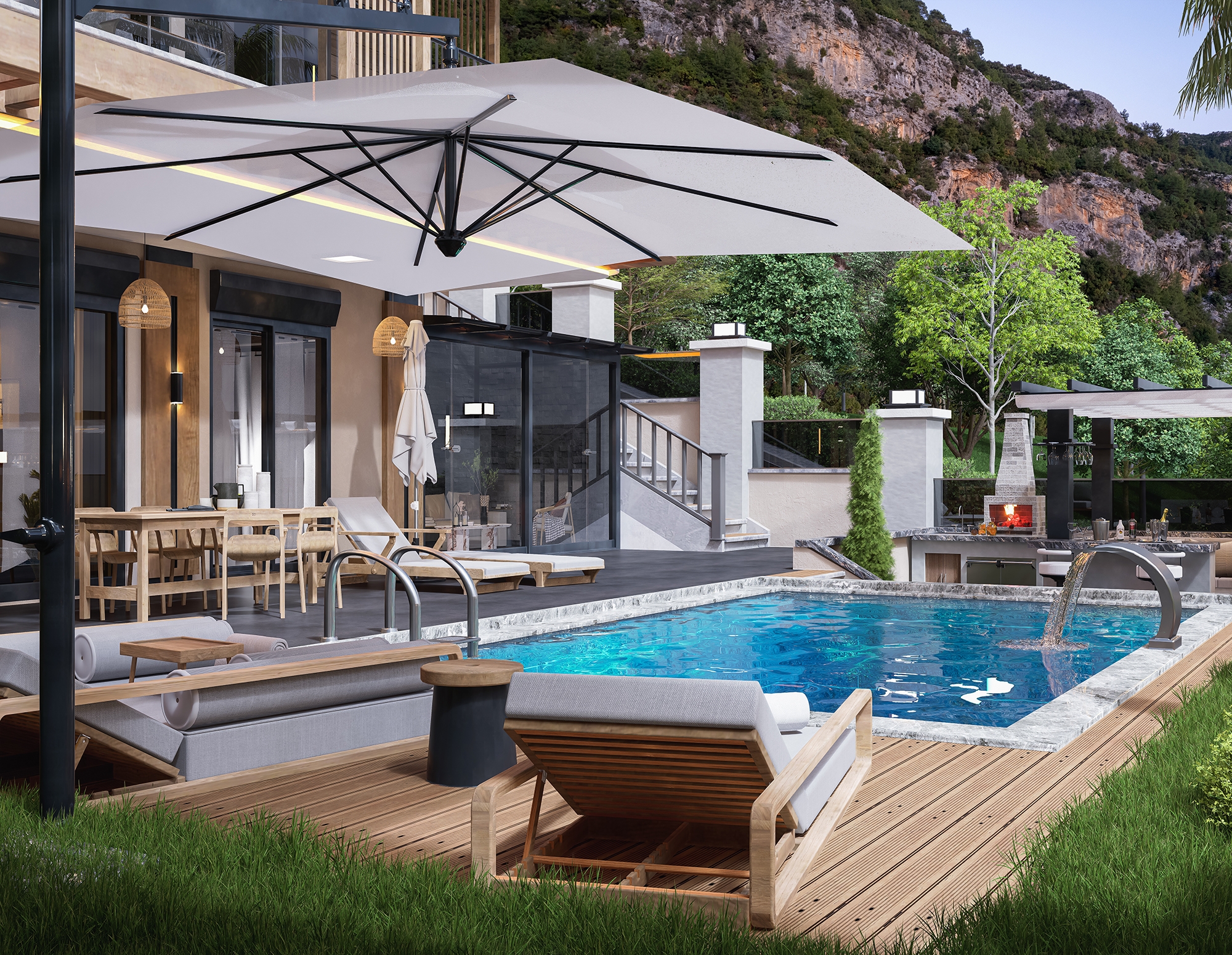 Luksus 4+1 Villa med Hav, Borg og Bjergudsigt i Alanya Tepe