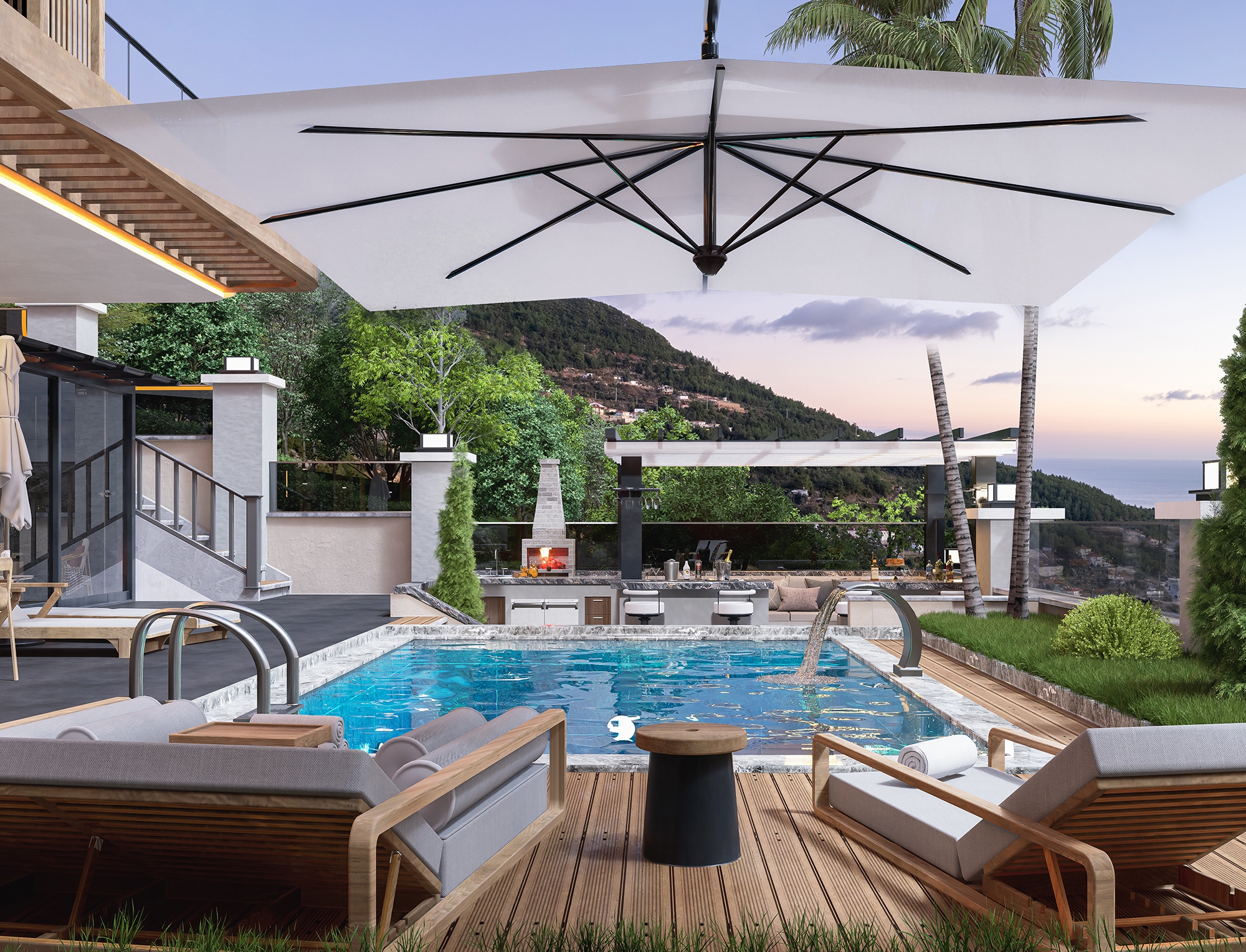 Luksus 4+1 Villa med Hav, Borg og Bjergudsigt i Alanya Tepe