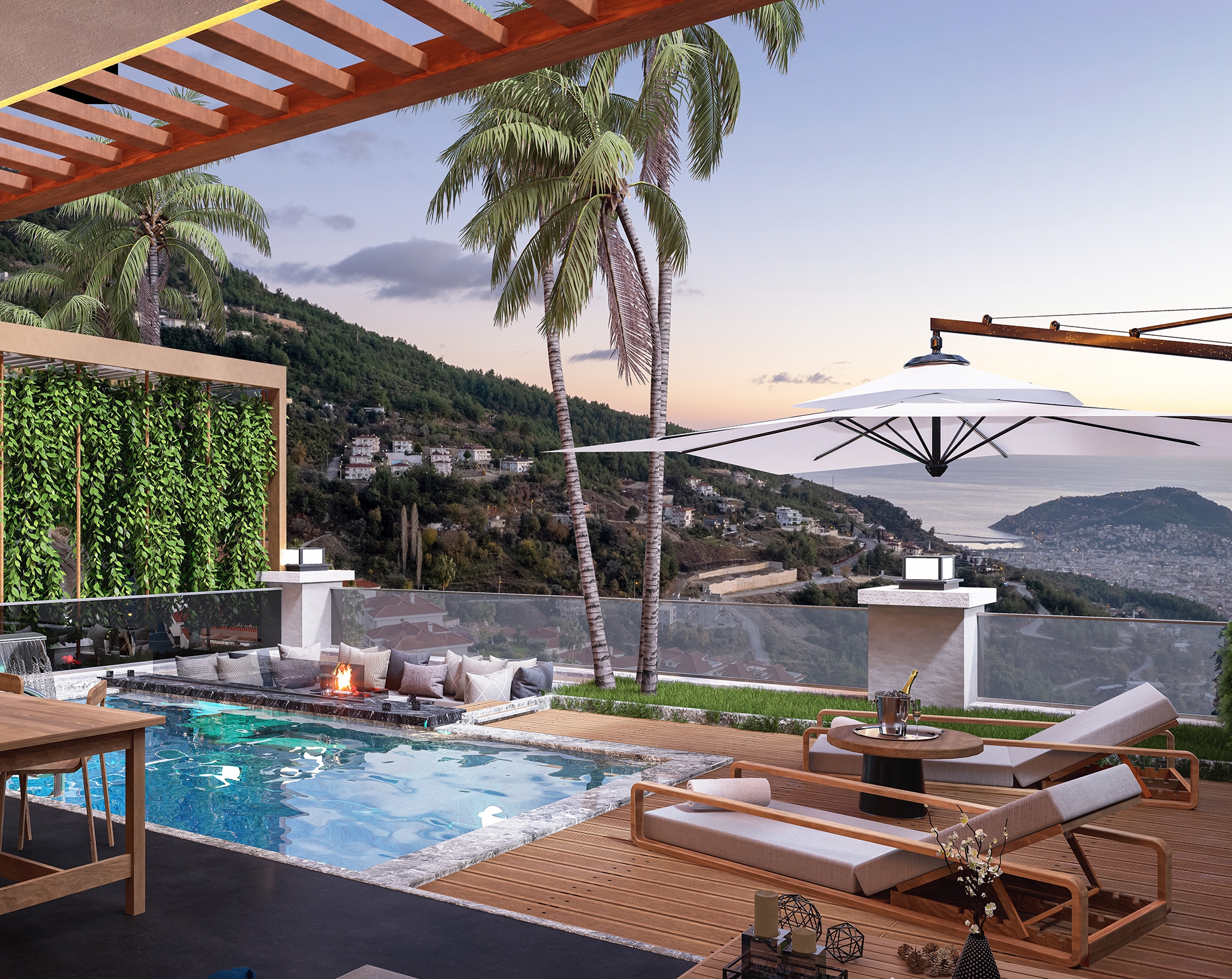 Luksus 4+1 Villa med Hav, Borg og Bjergudsigt i Alanya Tepe