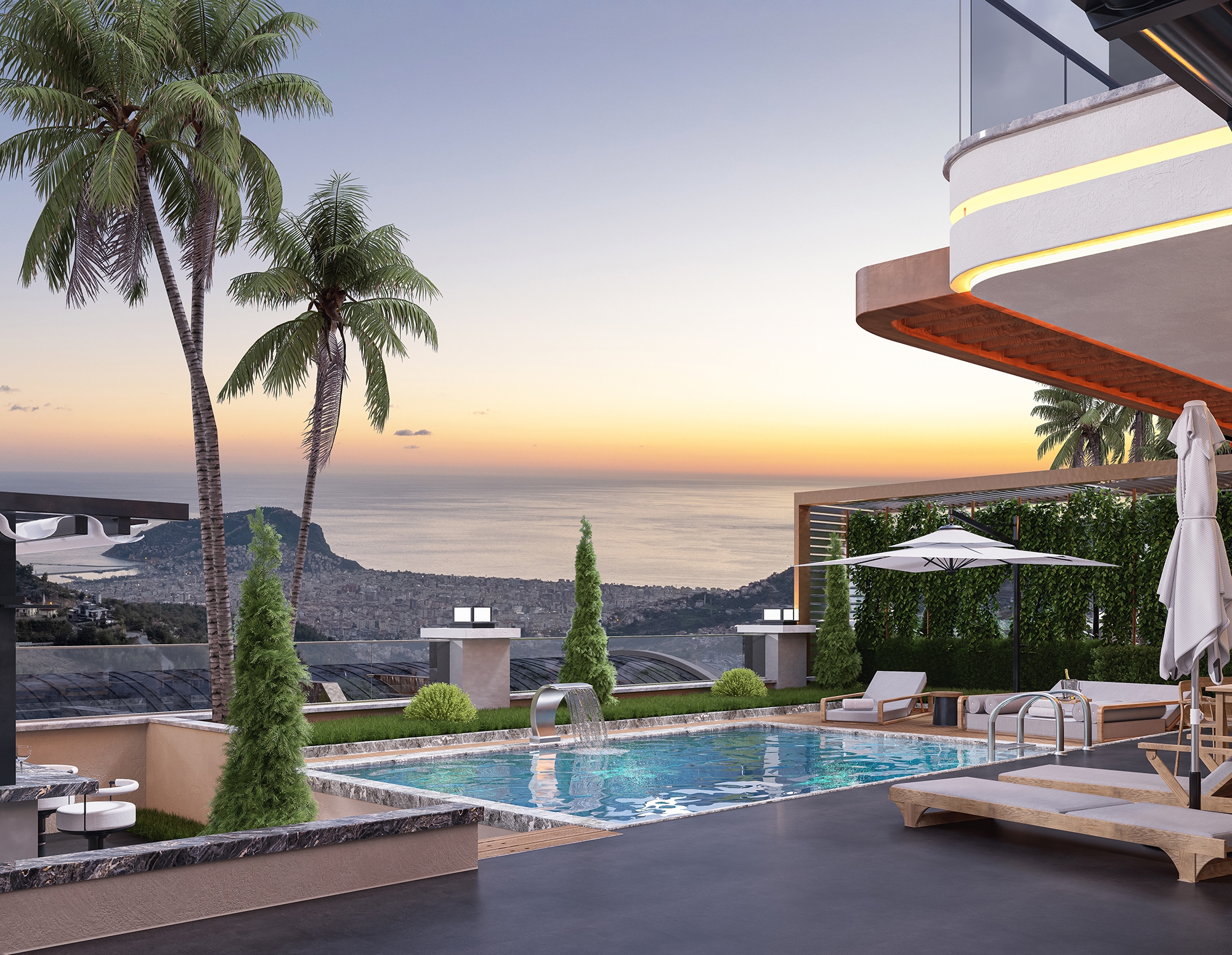Luksus 4+1 Villa med Hav, Borg og Bjergudsigt i Alanya Tepe