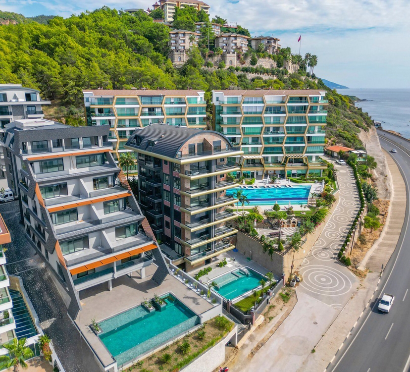 Luksuriøs 1+1 leilighet med sjø- og slottutsikt, Alanya