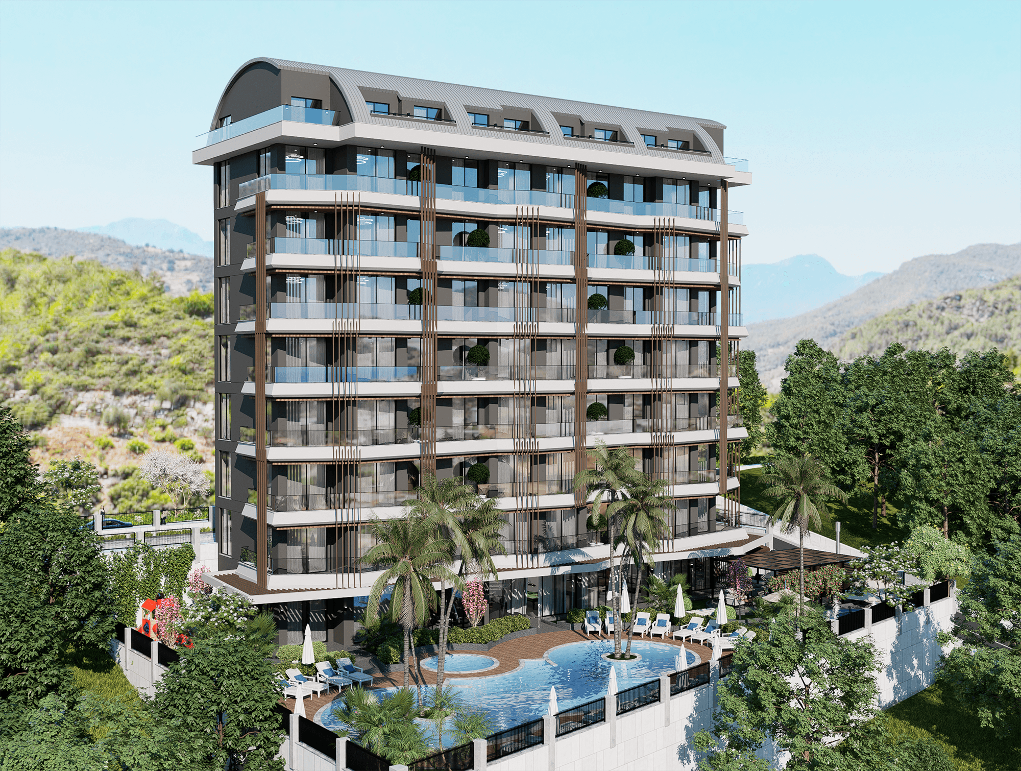 Luxuriöses 1+1 Apartment mit Bergblick, Alanya - Demirtas