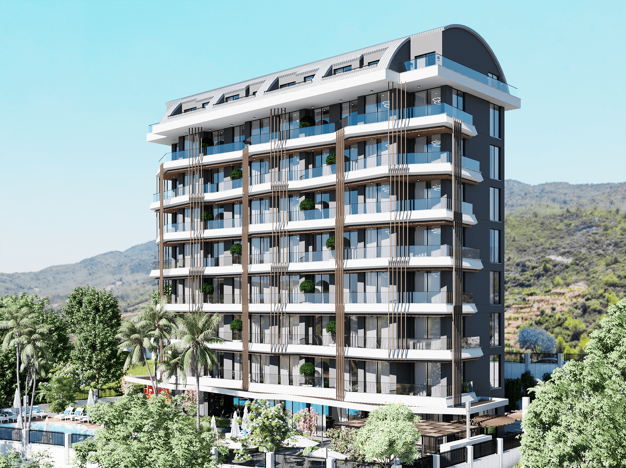 Luxuriöses 1+1 Apartment mit Bergblick, Alanya - Demirtas
