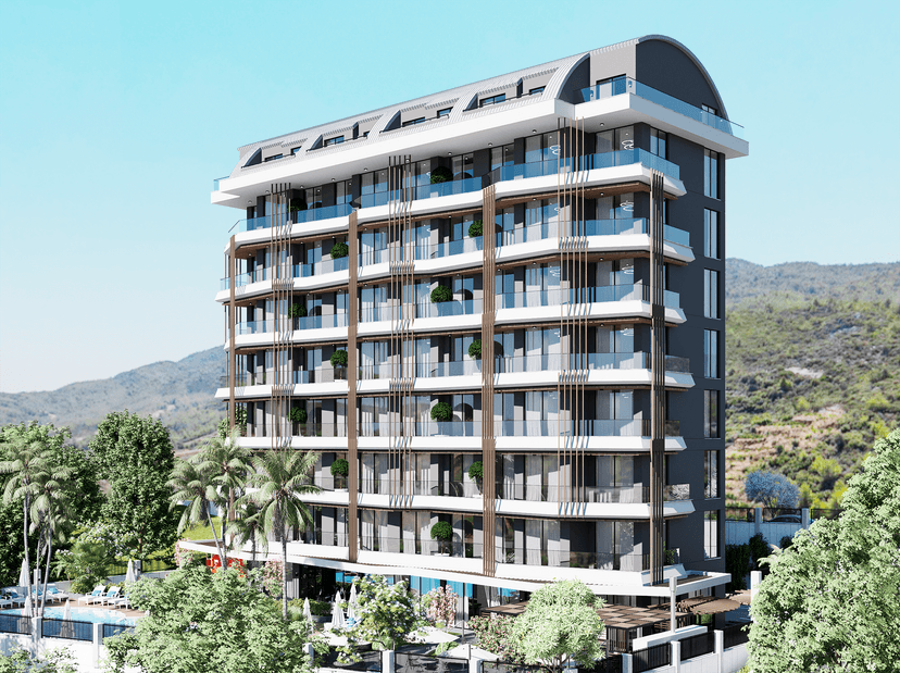 Luxuriöses 1+1 Apartment mit Bergblick, Alanya - Demirtas