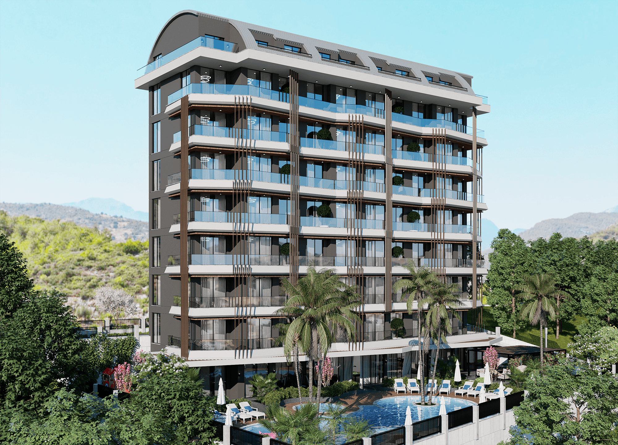 Luxuriöses 1+1 Apartment mit Bergblick, Alanya - Demirtas