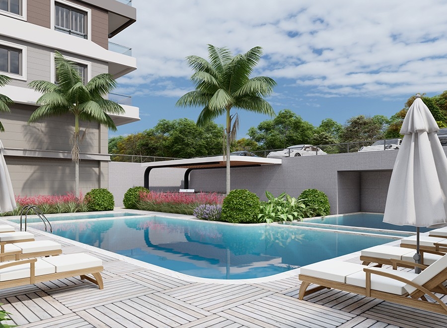 Luxuriöses 1+1 Apartment mit Meerblick und Bergblick in Alanya Mahmutlar