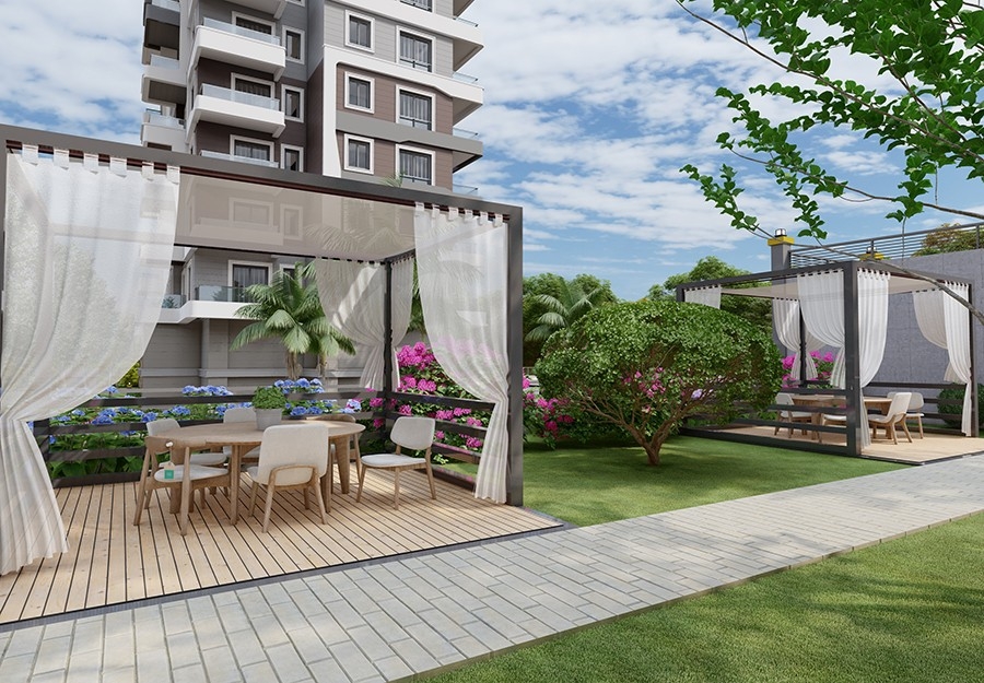 Luxuriöses 1+1 Apartment mit Meerblick und Bergblick in Alanya Mahmutlar
