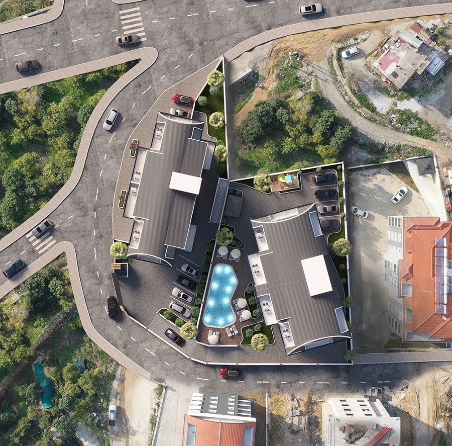 Luxuriöses 1+1 Apartment mit Burg- und Bergblick