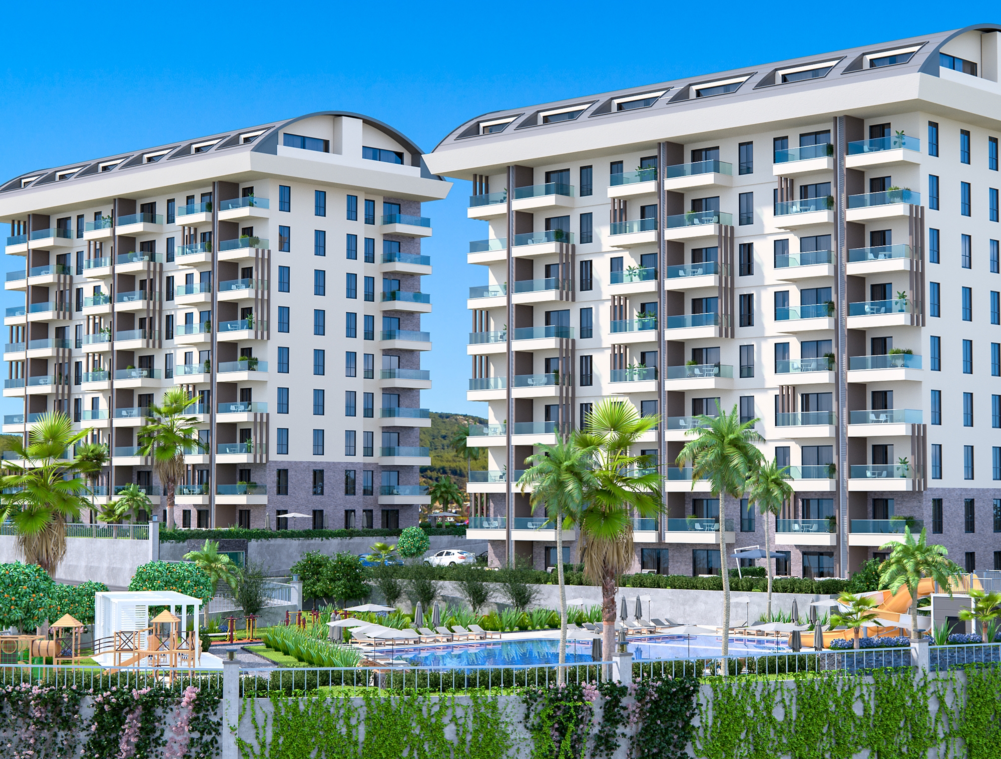 Luxuriöse 1+1 Wohnung mit Meerblick und Bergblick in Payallar, Alanya