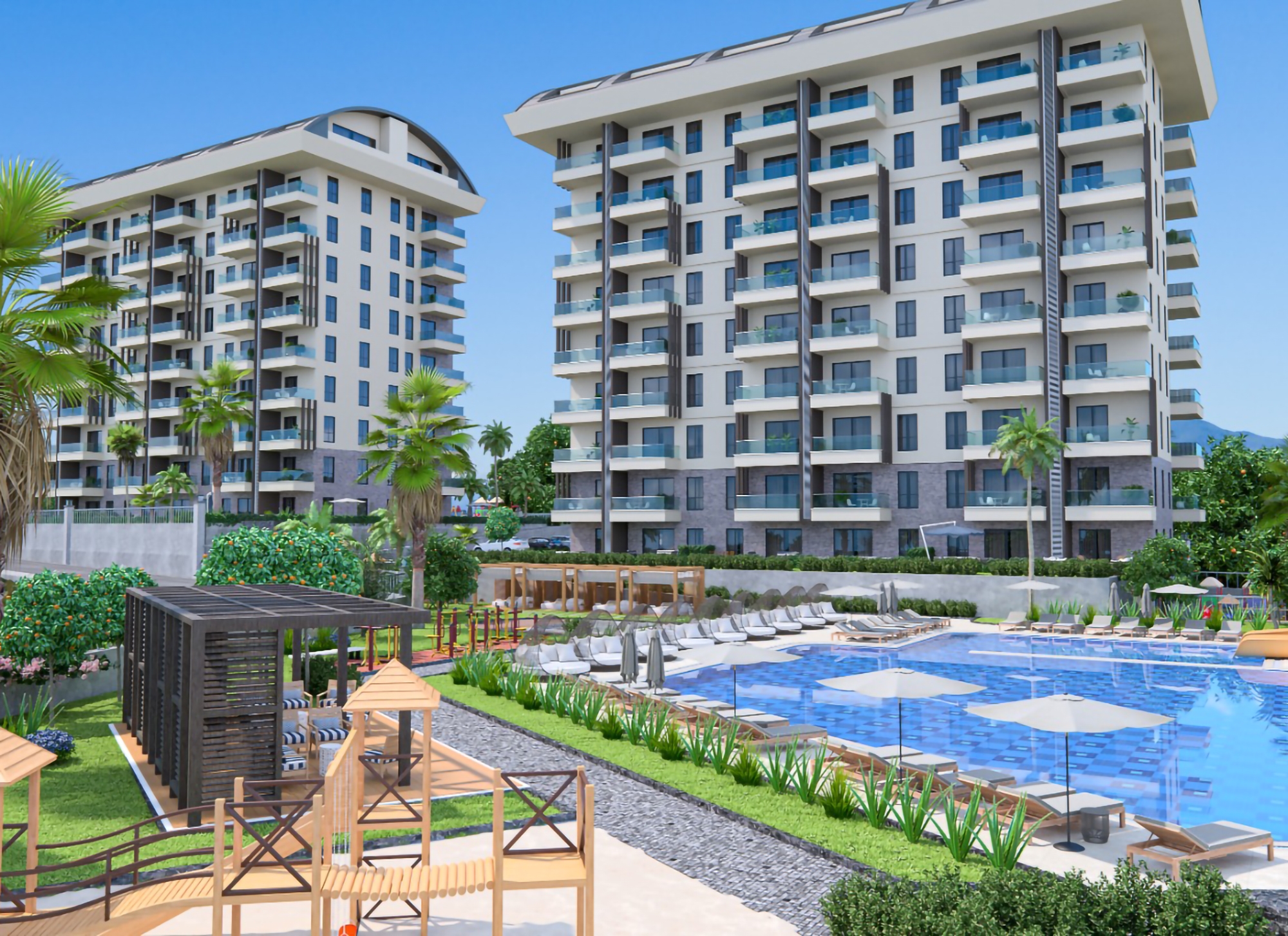 Luxuriöse 1+1 Wohnung mit Meerblick und Bergblick in Payallar, Alanya