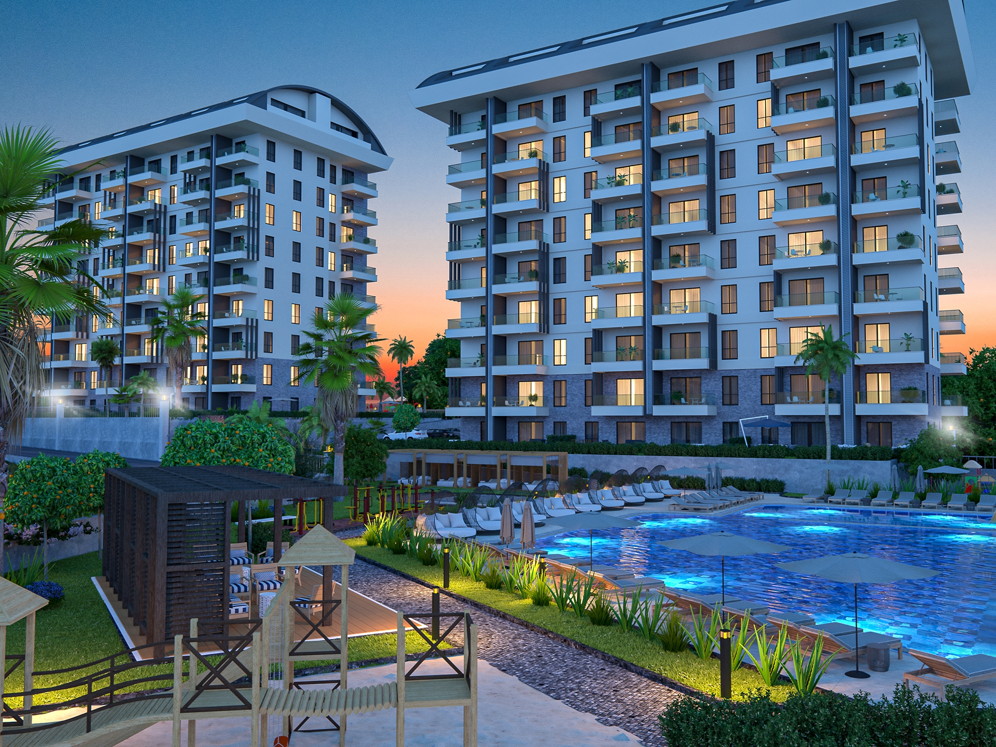 Luxuriöse 1+1 Wohnung mit Meerblick und Bergblick in Payallar, Alanya