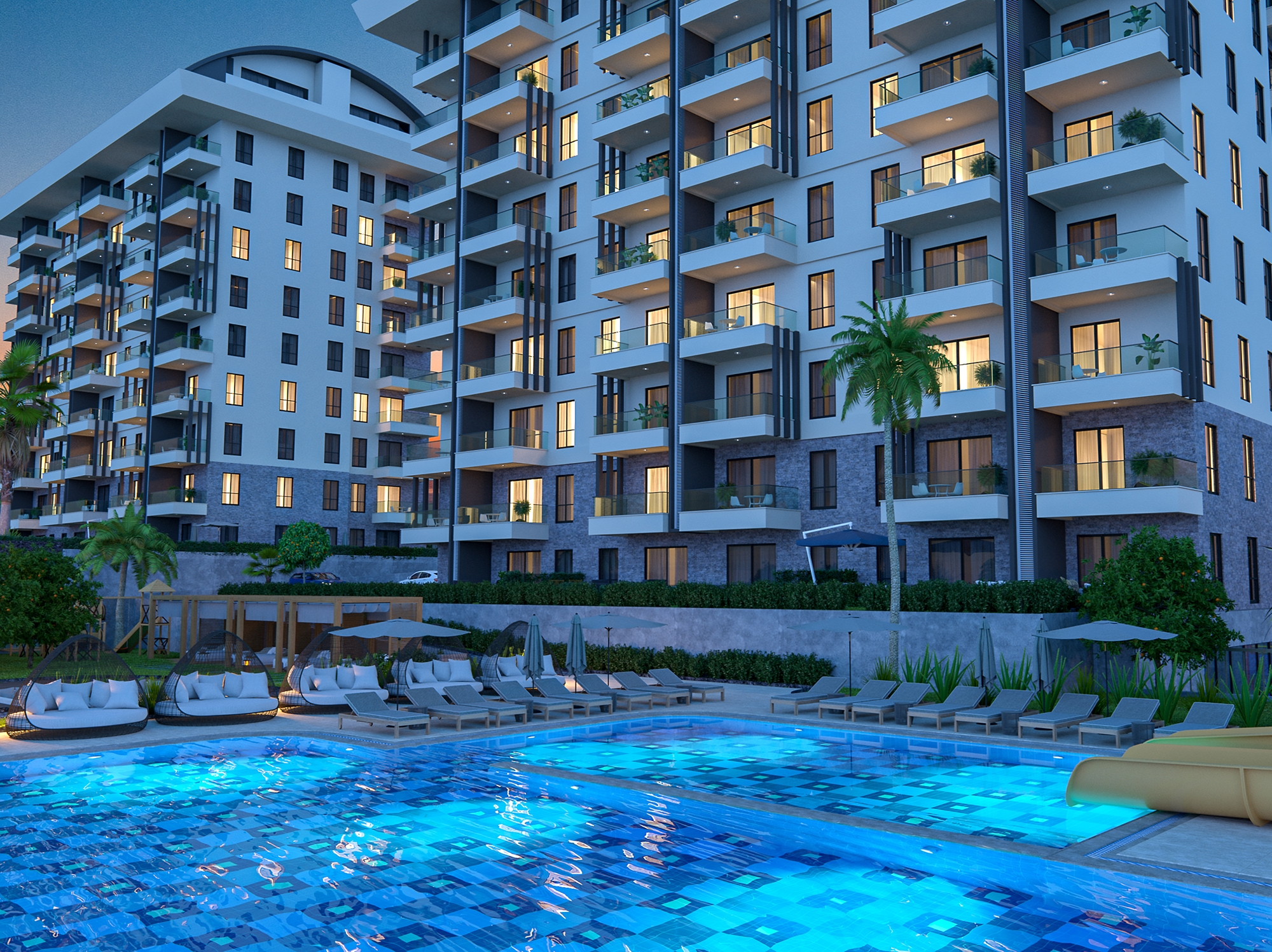 Luxuriöse 1+1 Wohnung mit Meerblick und Bergblick in Payallar, Alanya