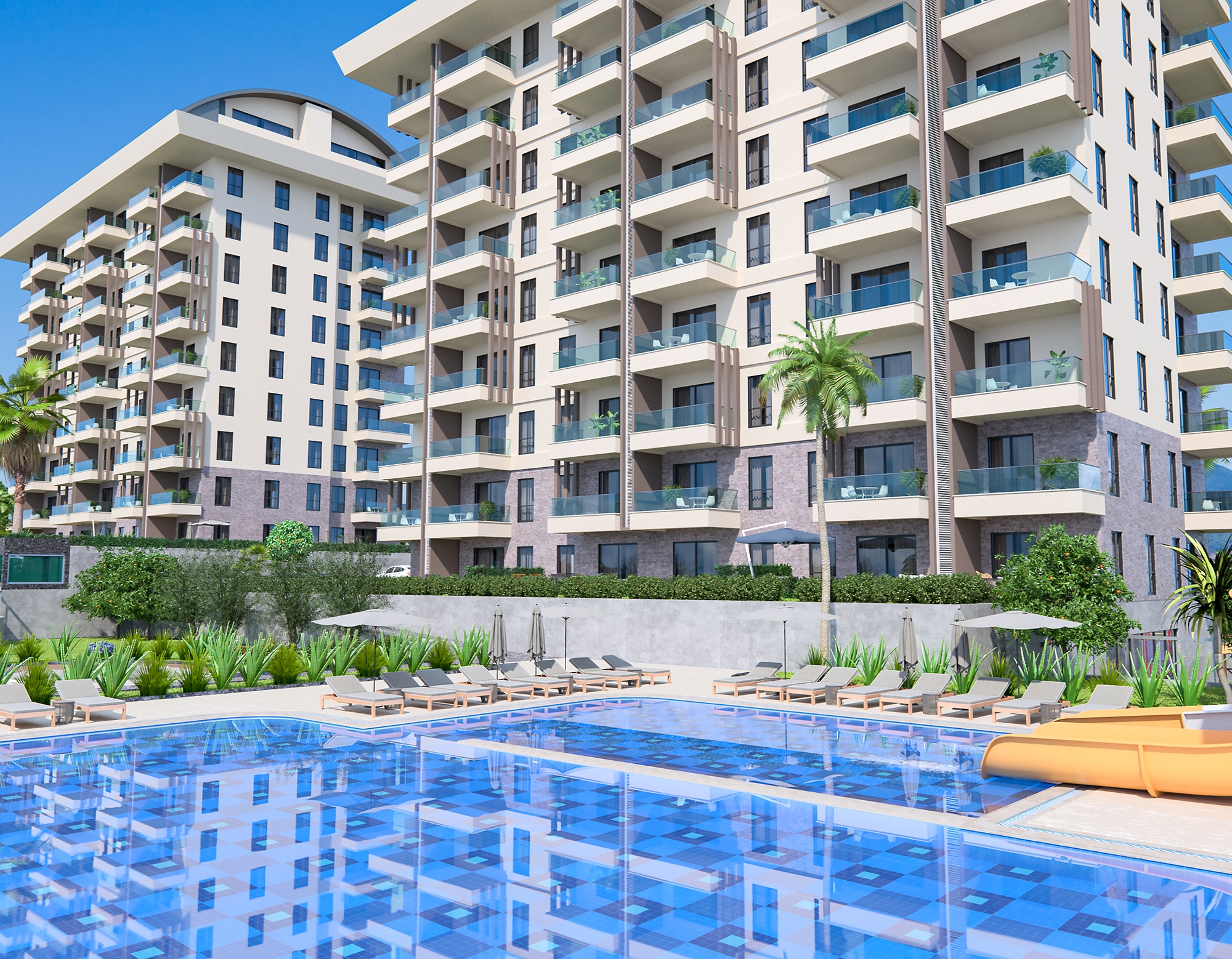 Luxuriöse 1+1 Wohnung mit Meerblick und Bergblick in Payallar, Alanya