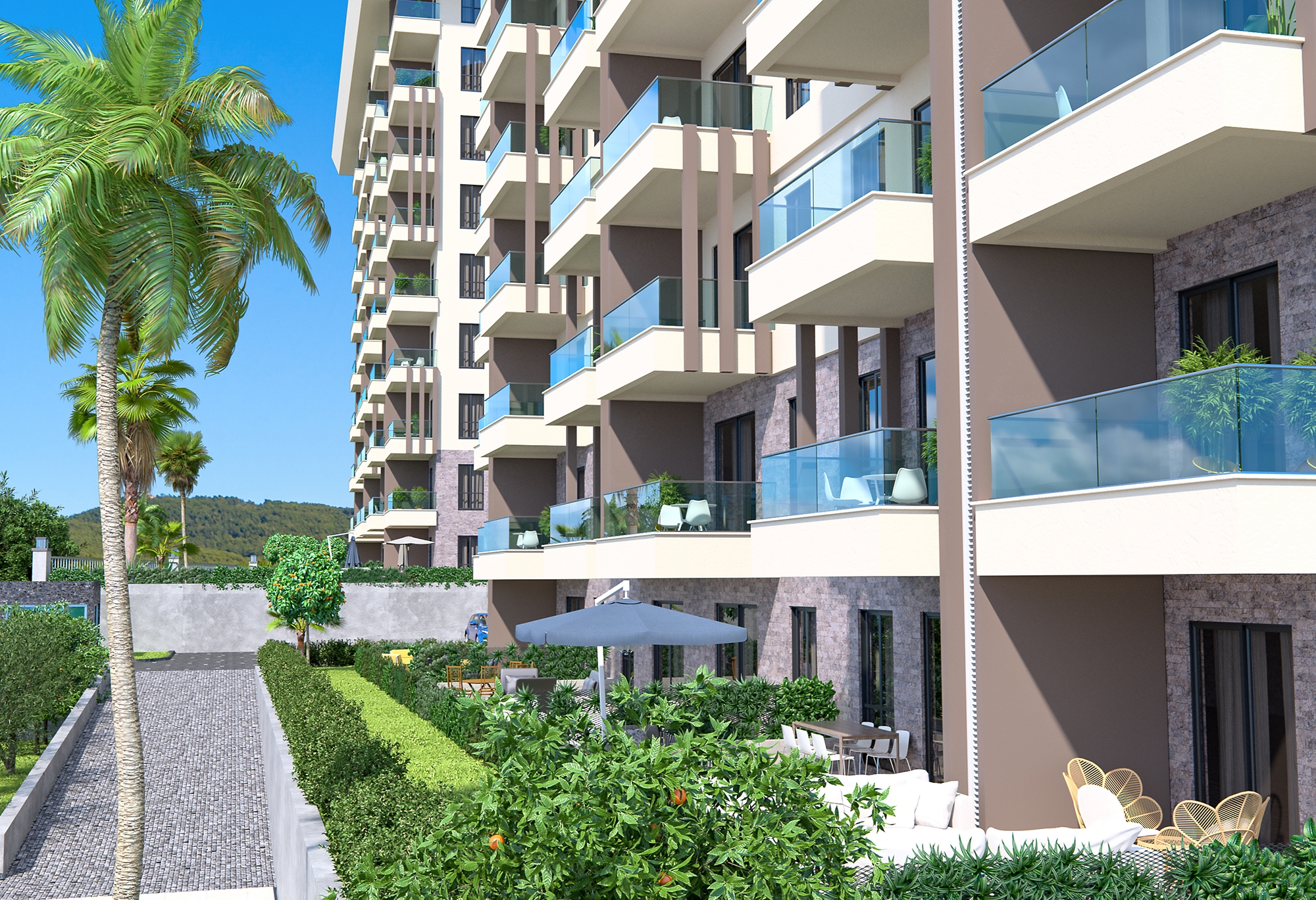 Luxuriöse 1+1 Wohnung mit Meerblick und Bergblick in Payallar, Alanya