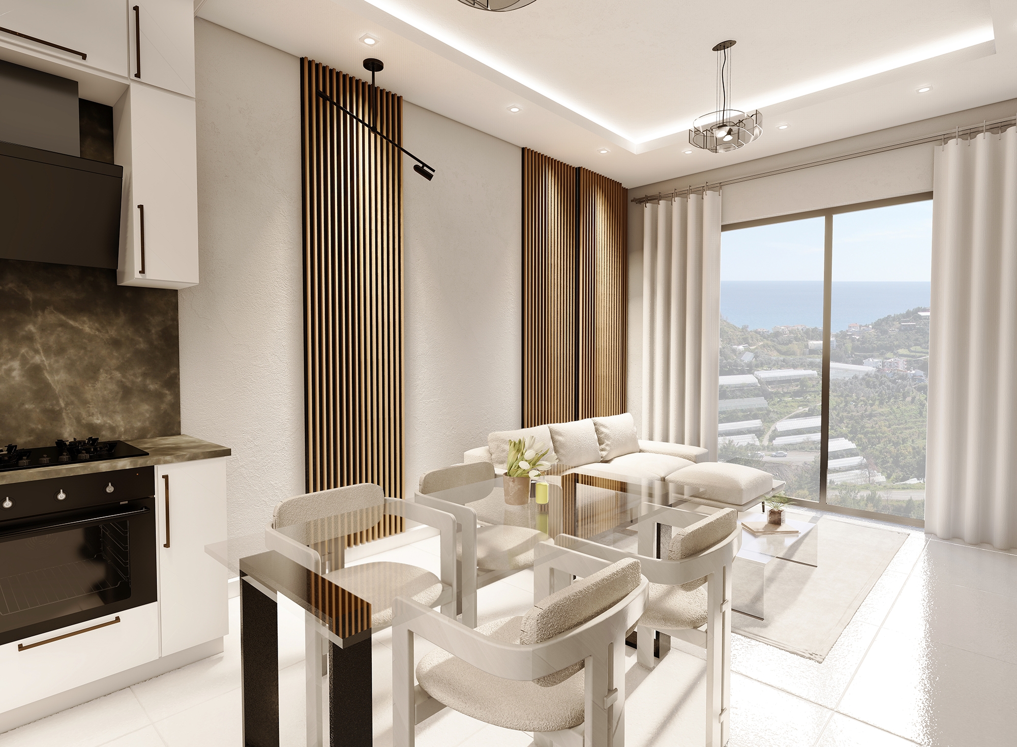 Luxuriöse 1+1 Wohnung mit Meerblick und Bergblick in Payallar, Alanya