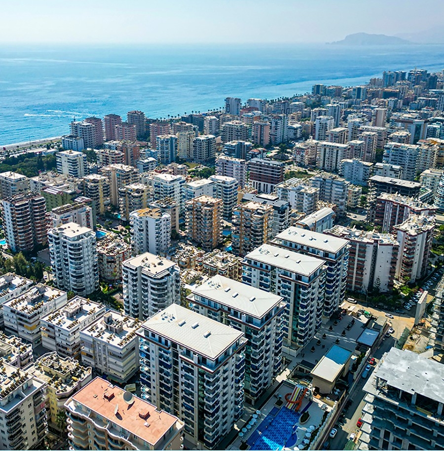 Lyxig 1+1 lägenhet med havs- och bergsutsikt i Alanya