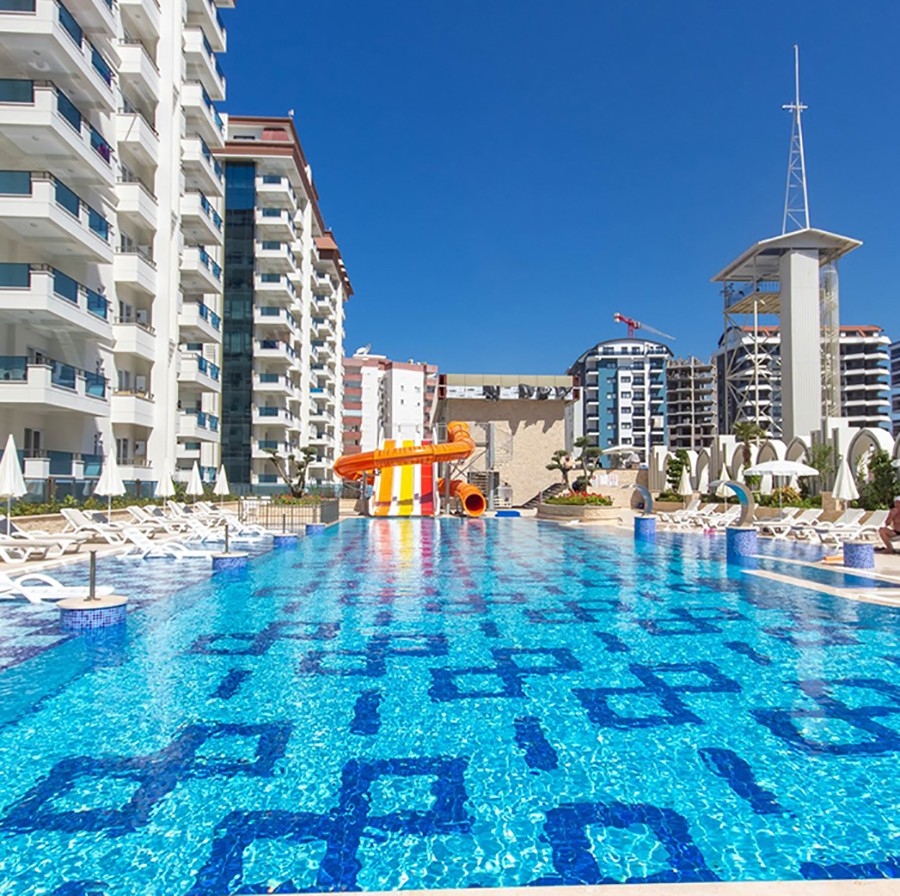 Lyxig 1+1 lägenhet med havs- och bergsutsikt i Alanya