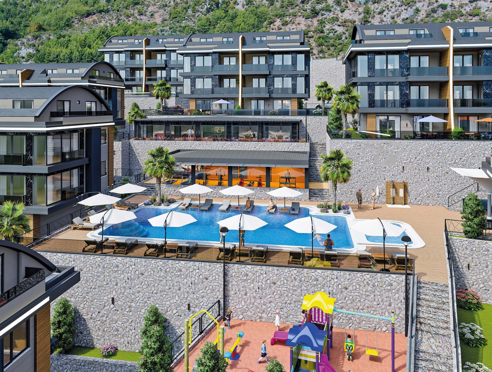 Luxuriöse 4+1 Gartenwohnung mit Meerblick und Burgblick in Alanya-Tepe