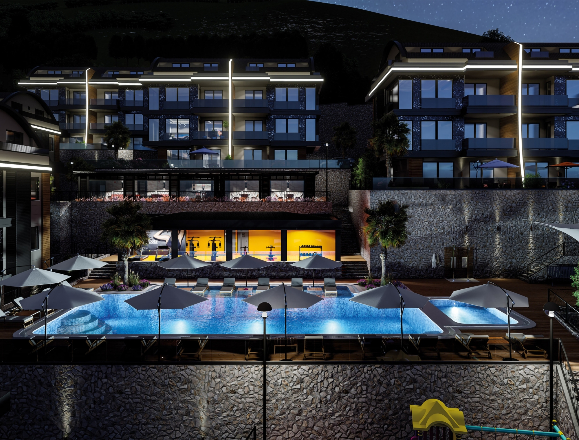 Luxuriöse 4+1 Gartenwohnung mit Meerblick und Burgblick in Alanya-Tepe