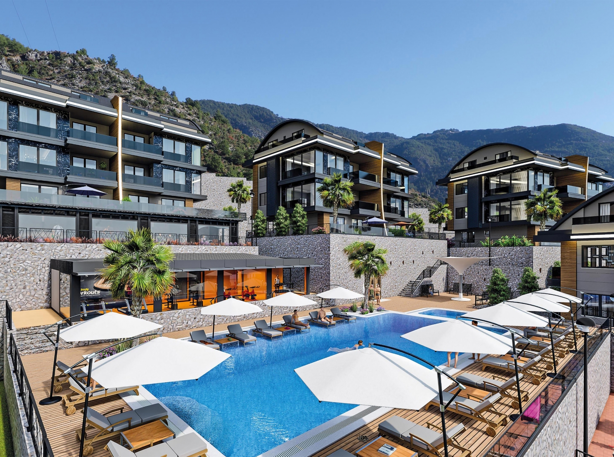 Luxuriöse 4+1 Gartenwohnung mit Meerblick und Burgblick in Alanya-Tepe