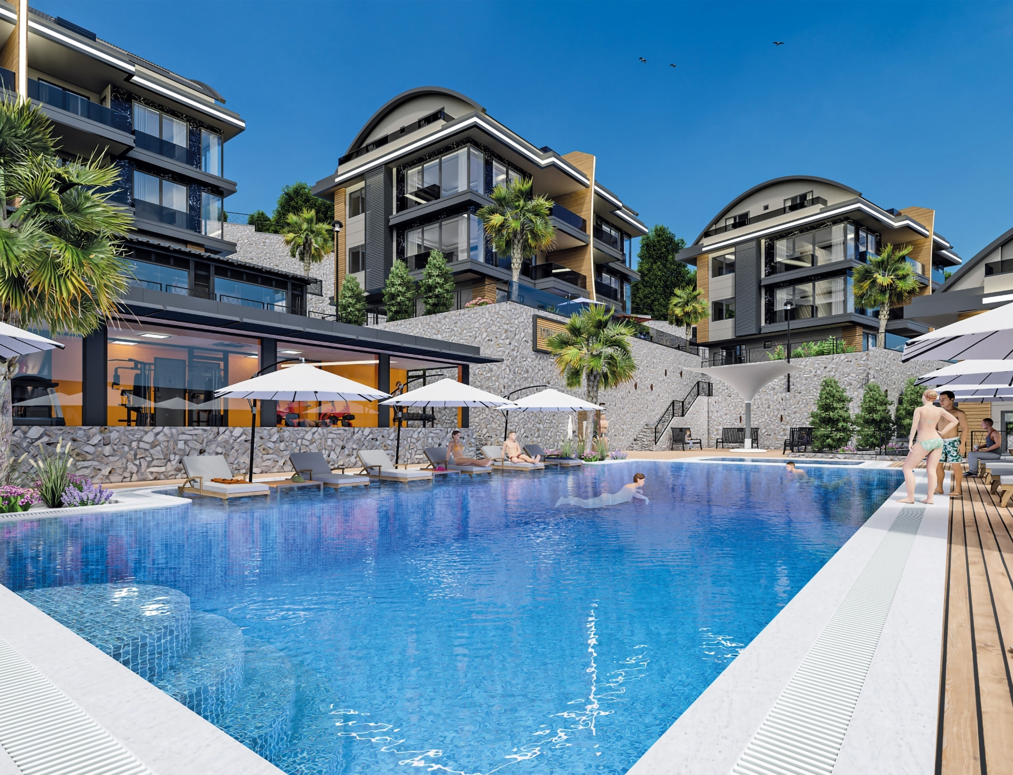 Luxuriöse 4+1 Gartenwohnung mit Meerblick und Burgblick in Alanya-Tepe