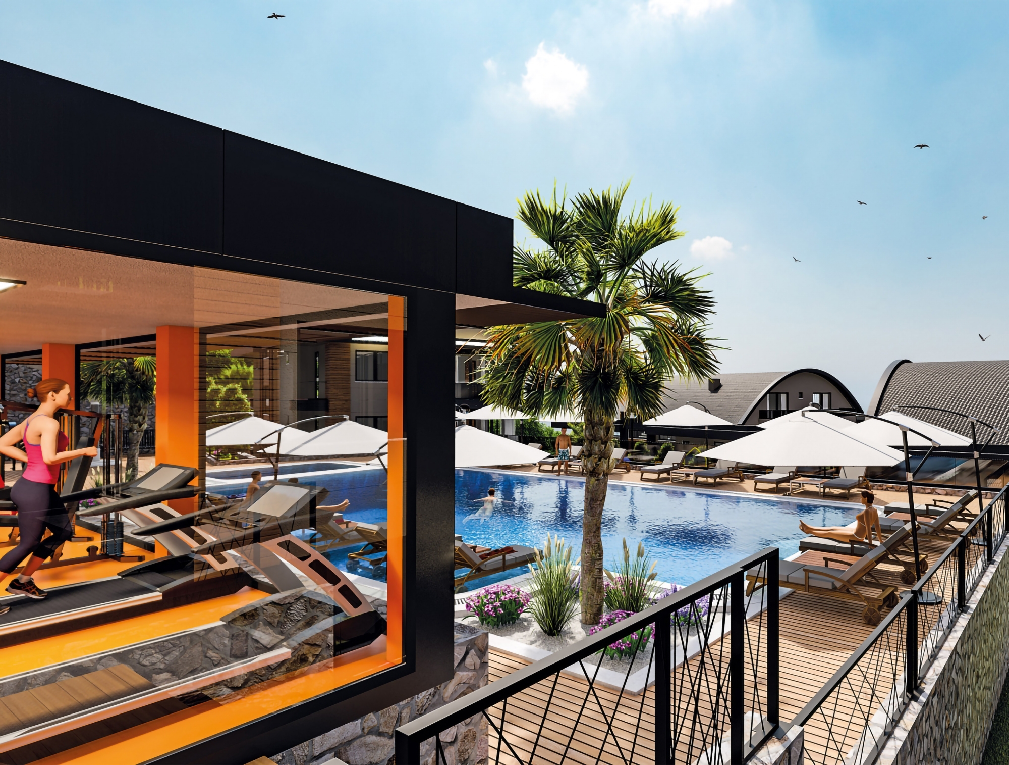 Luxuriöse 4+1 Gartenwohnung mit Meerblick und Burgblick in Alanya-Tepe