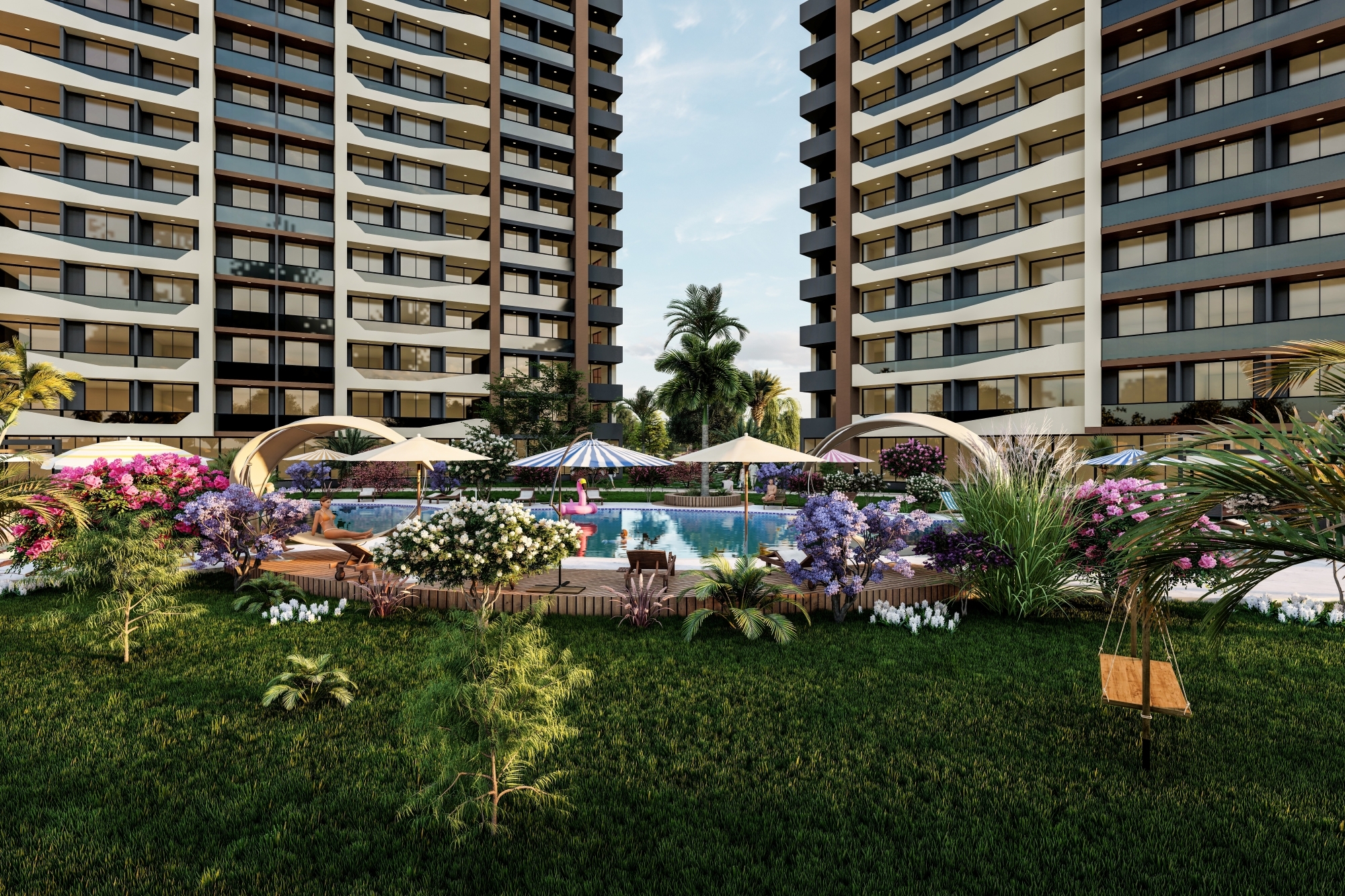 Luxury 1+1 Apartment with Pool, Fitness, and Sauna in Mersin - Tomuk
