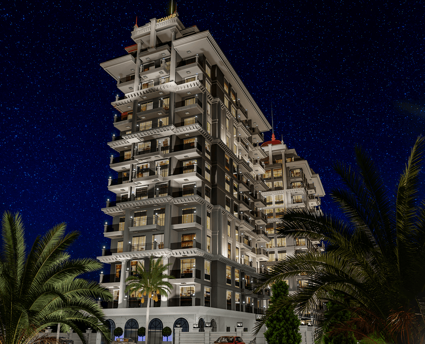 Luxuriöse 1+1 Gartenwohnung mit Meerblick, Alanya