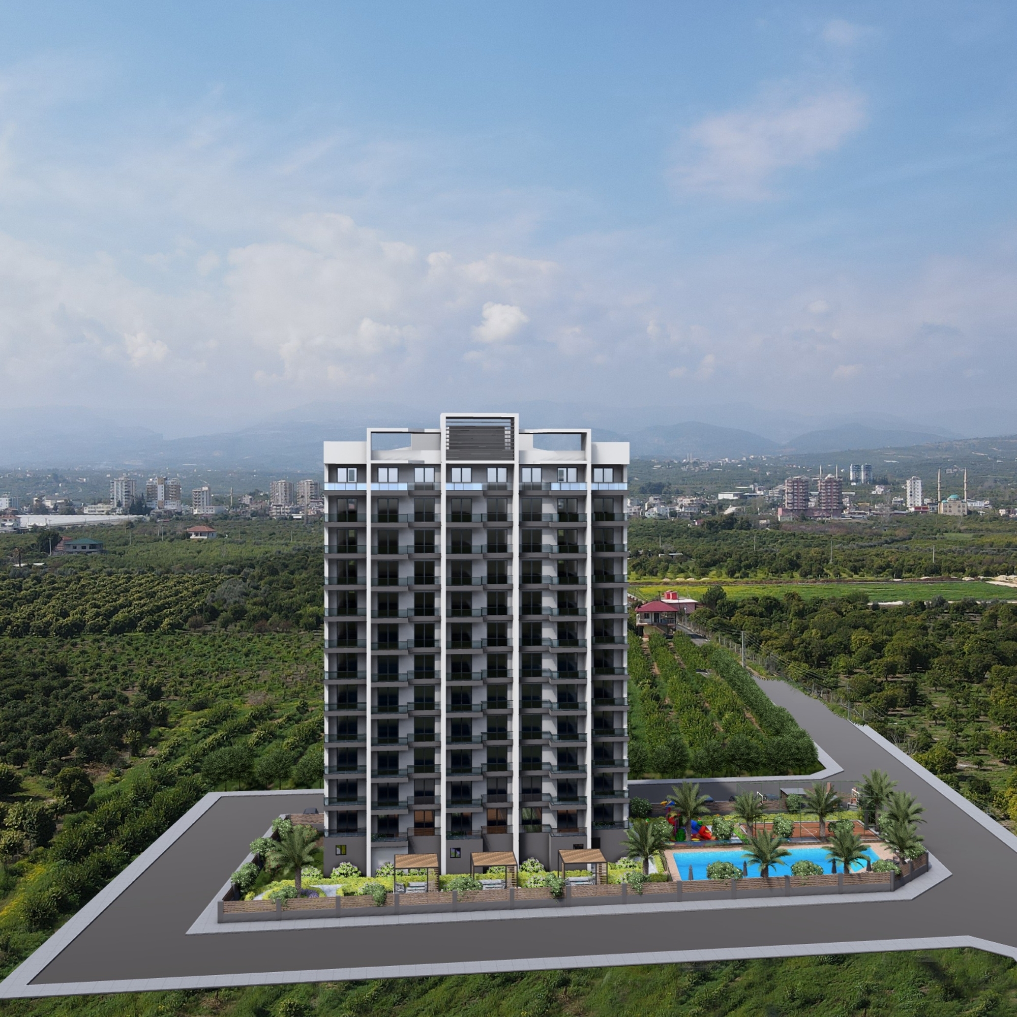 Luxuriöse 1+1 Wohnung mit Meerblick und Bergblick, Mersin-Çeşmeli