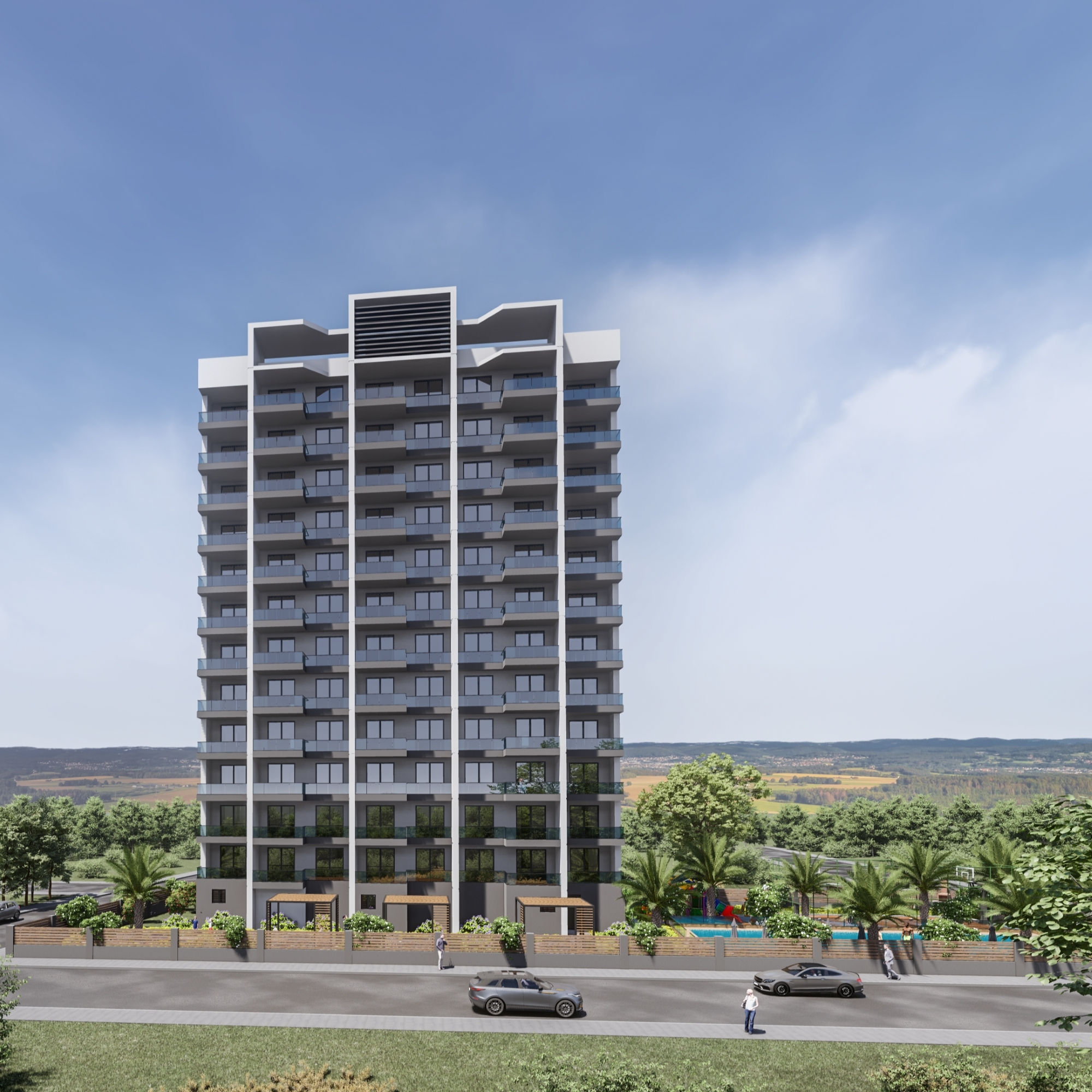 Luxuriöse 1+1 Wohnung mit Meerblick und Bergblick, Mersin-Çeşmeli