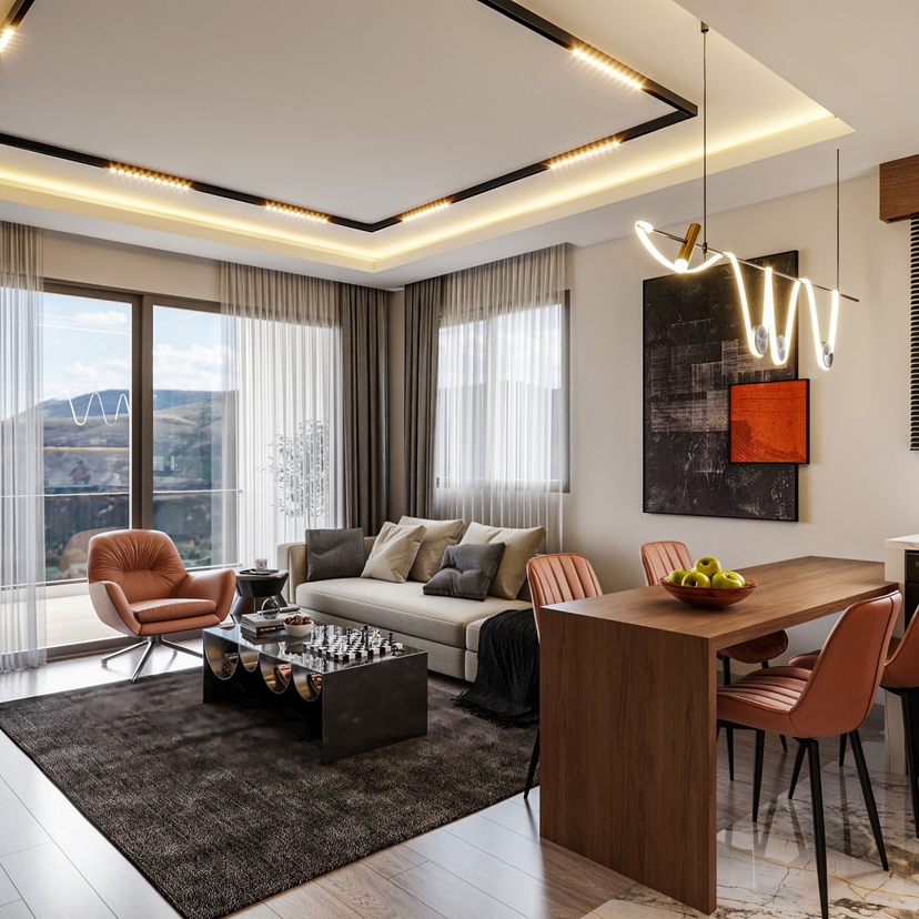 Luxuriöse 1+1 Wohnung mit Meerblick und Bergblick, Mersin-Çeşmeli