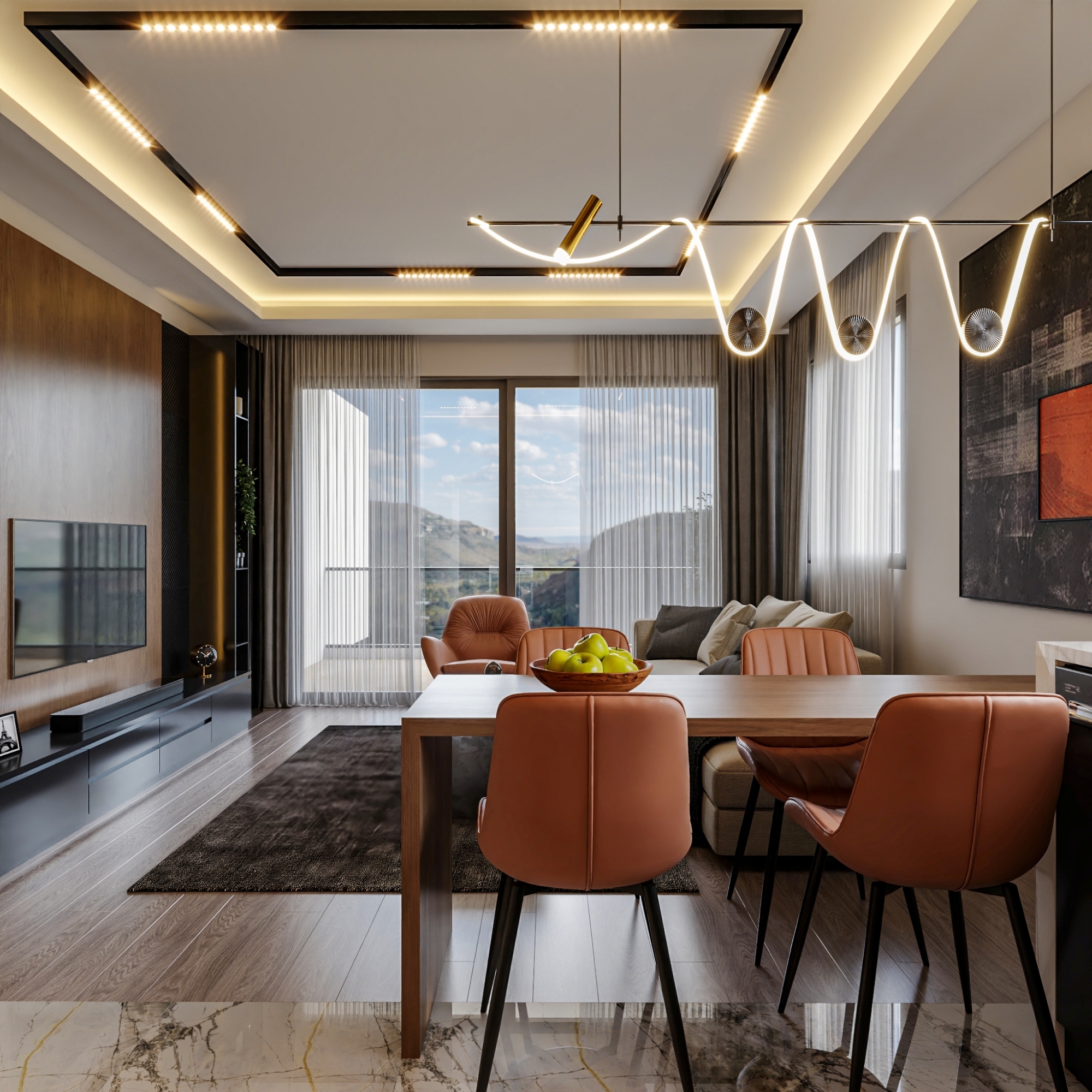 Luxuriöse 1+1 Wohnung mit Meerblick und Bergblick, Mersin-Çeşmeli