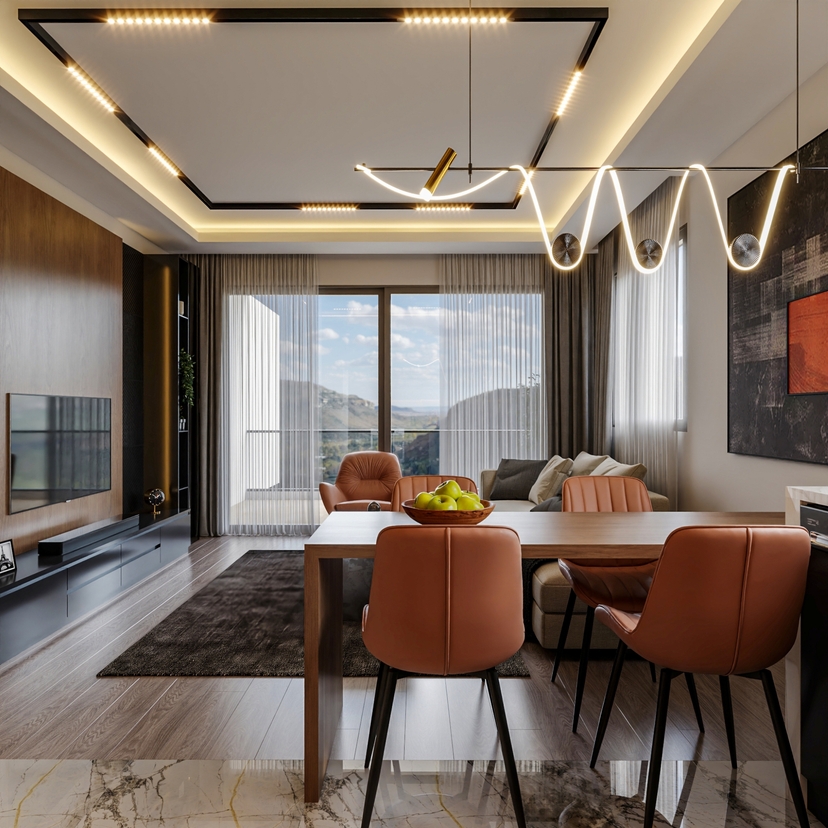 Luxuriöse 1+1 Wohnung mit Meerblick und Bergblick, Mersin-Çeşmeli