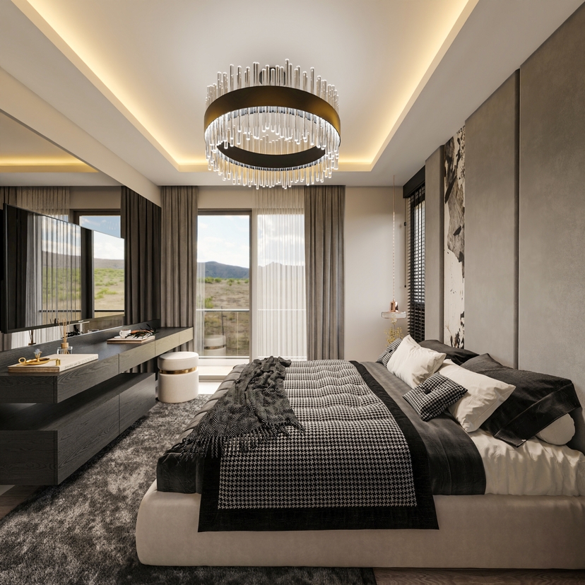 Luxuriöse 1+1 Wohnung mit Meerblick und Bergblick, Mersin-Çeşmeli
