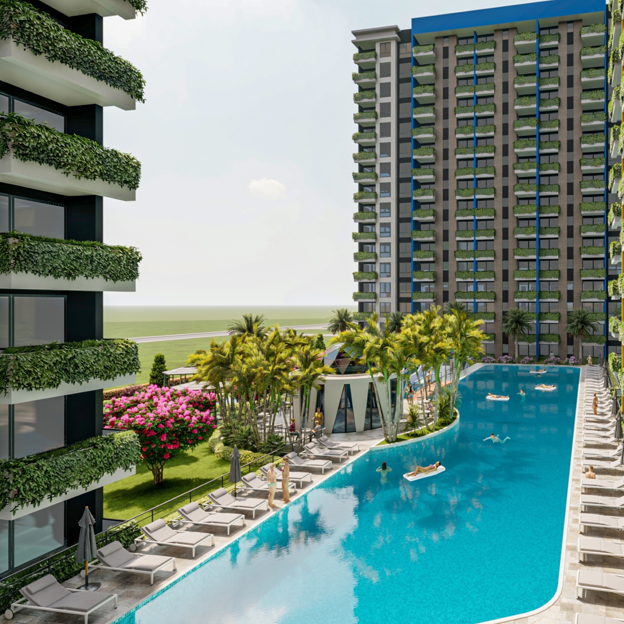 Luxuriöse 2+1 Wohnung mit Meerblick und Bergblick in Çeşmeli, Mersin