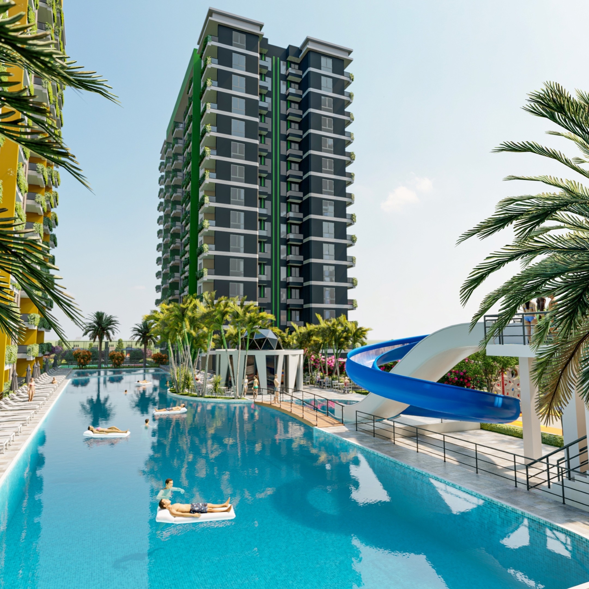 Luxuriöse 2+1 Wohnung mit Meerblick und Bergblick in Çeşmeli, Mersin