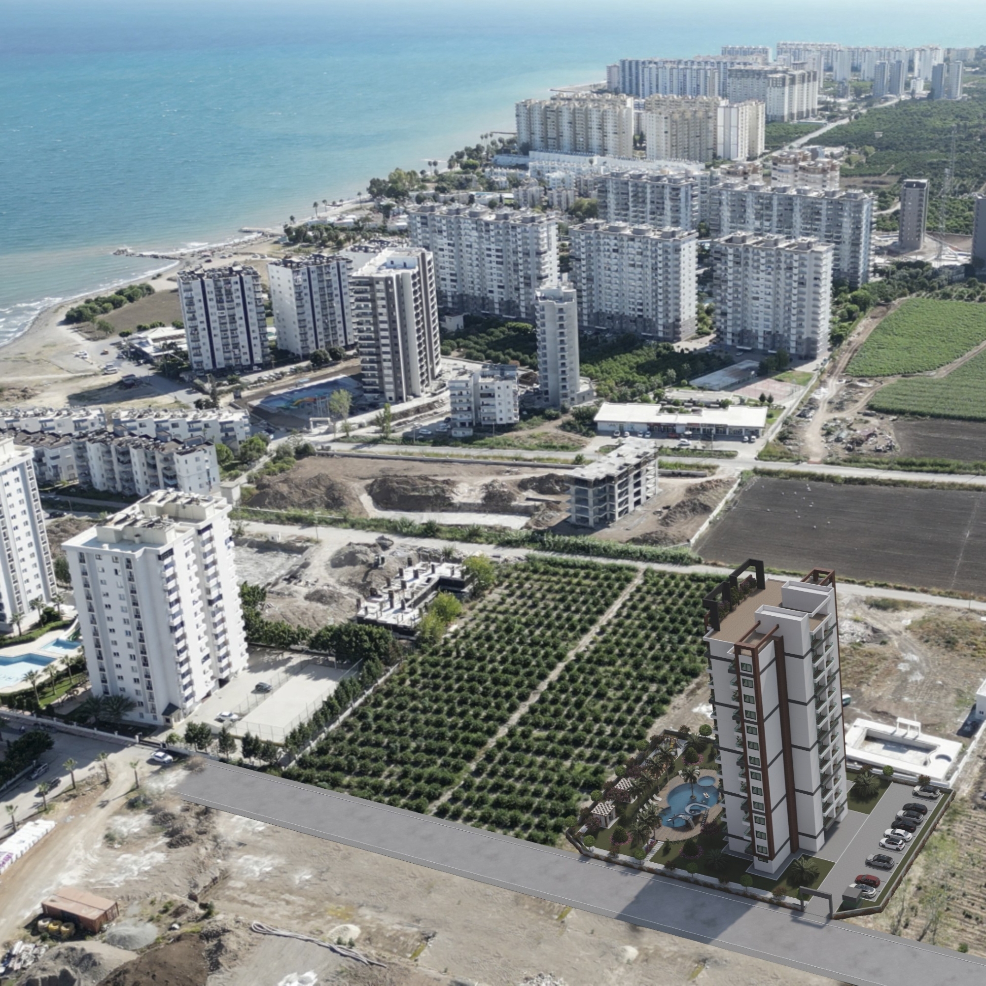 Luxuriöses Studio-Apartment mit Meerblick und Burgblick, Mersin-Tece