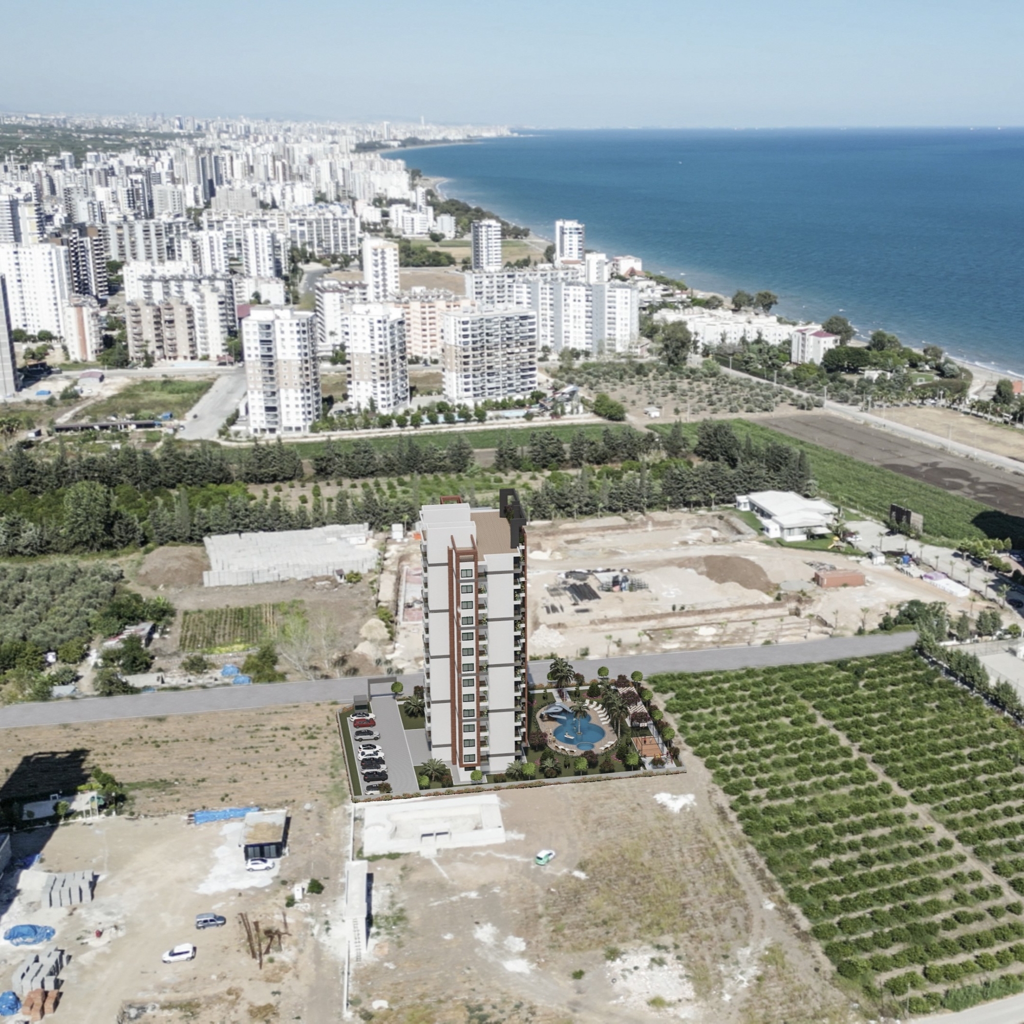 Luxuriöses Studio-Apartment mit Meerblick und Burgblick, Mersin-Tece