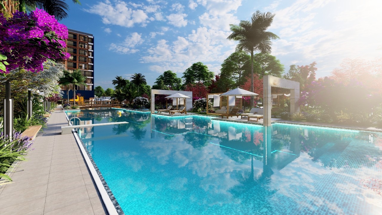 Modern Mountain View 1+1 Apartment with Pool & Fitness, Mersin - Tömük