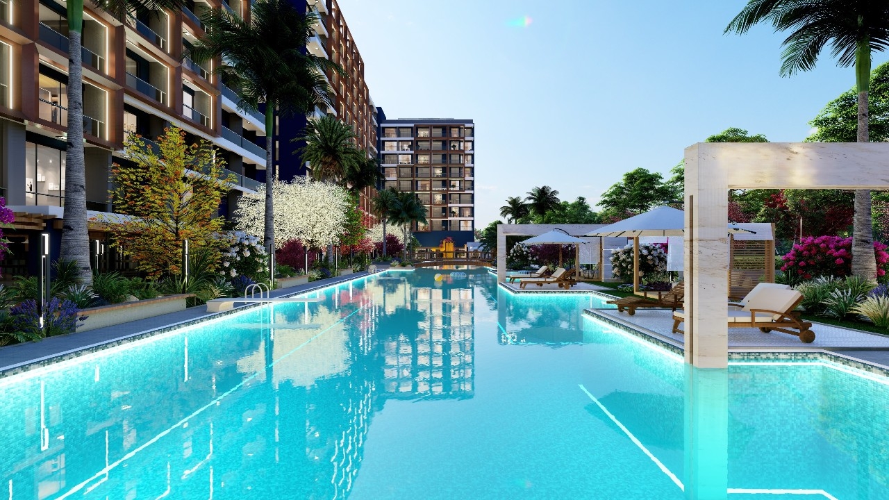 Modern Mountain View 1+1 Apartment with Pool & Fitness, Mersin - Tömük