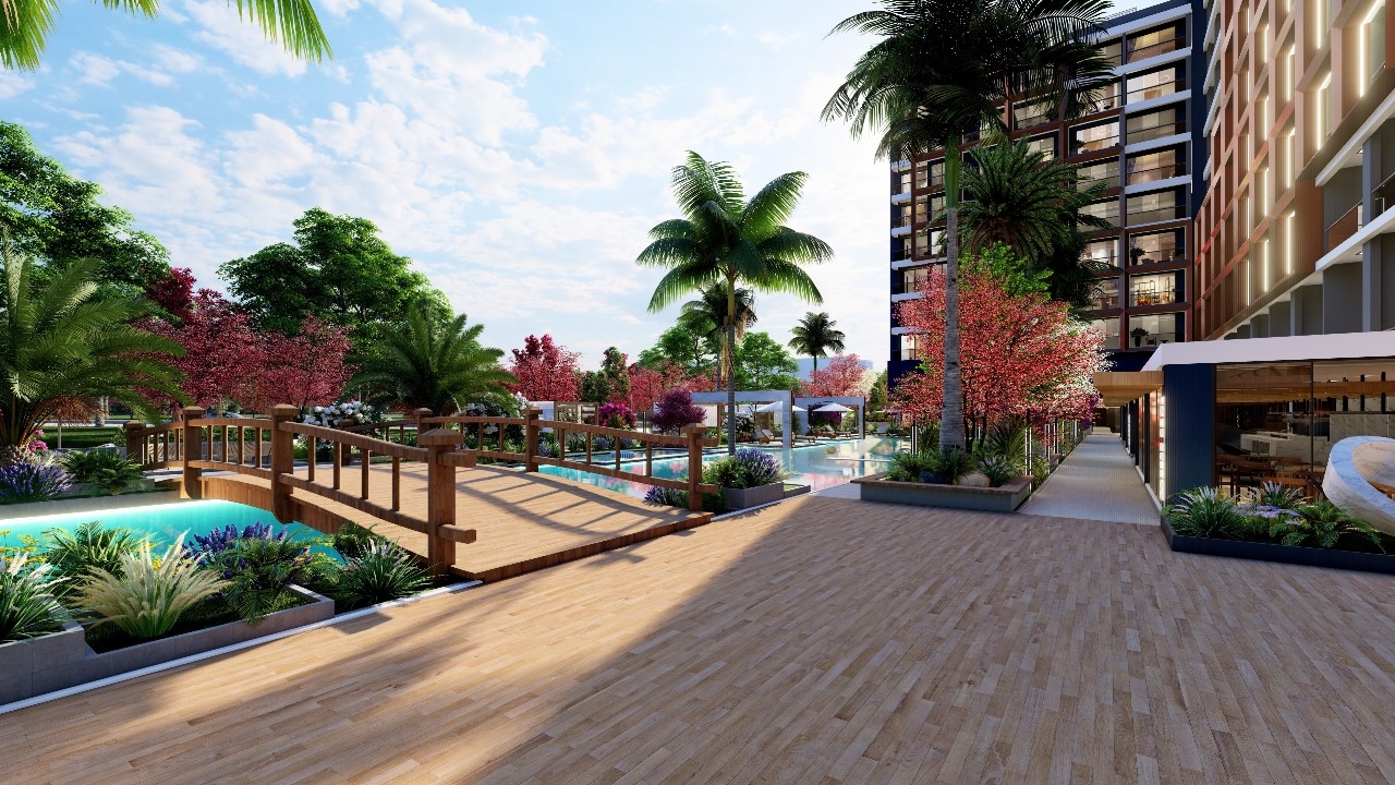Modern Mountain View 1+1 Apartment with Pool & Fitness, Mersin - Tömük