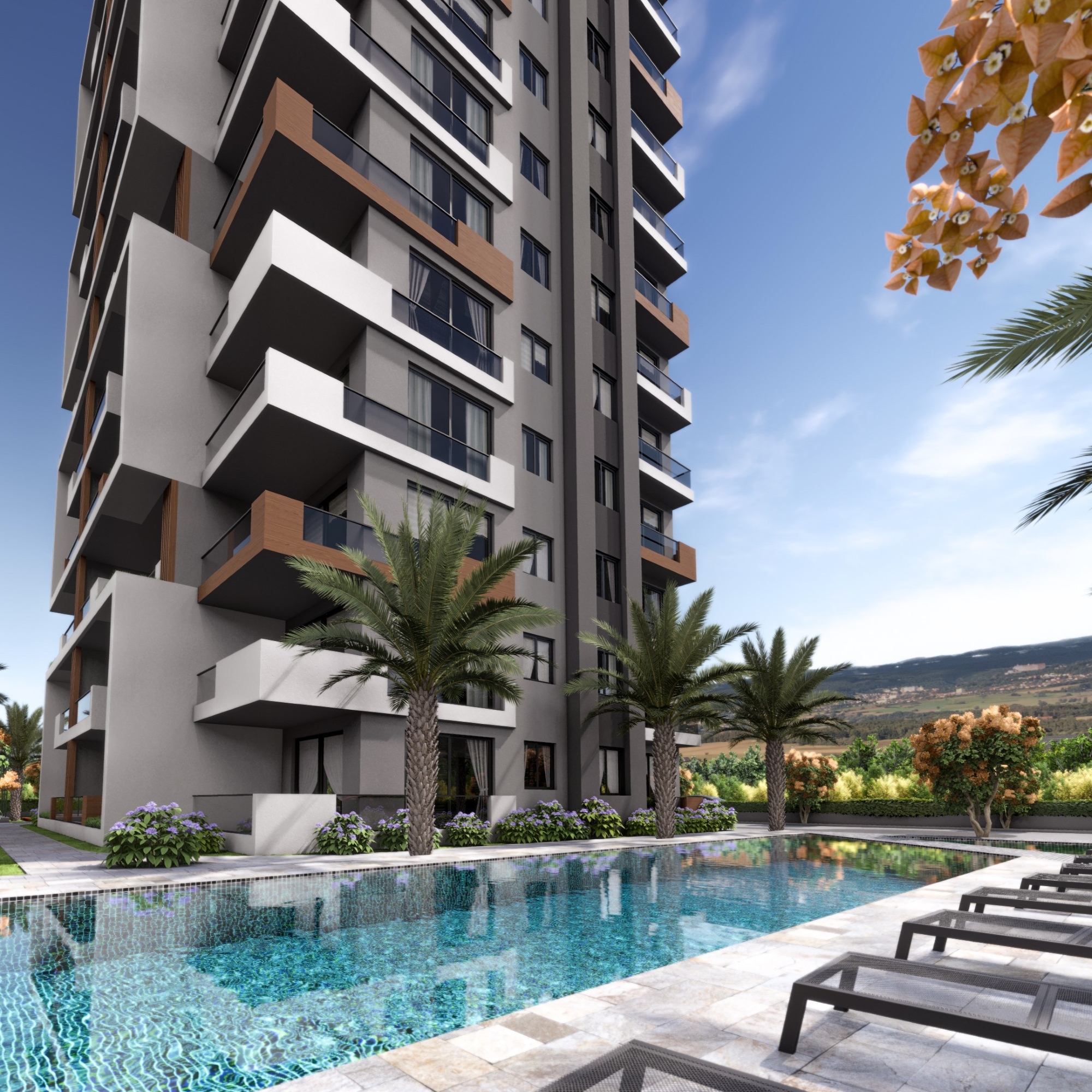 Bergblick 1+1 Wohnung in Tomuk, Mersin