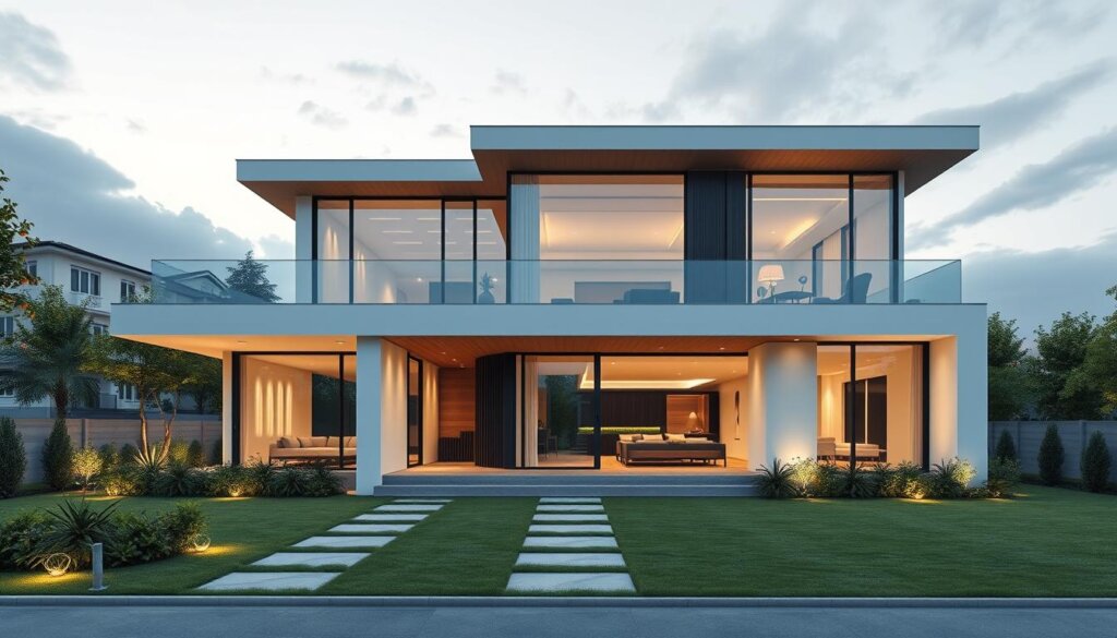 Generate an image of a modern smart home villa in Istanbul with advanced home automation systems.