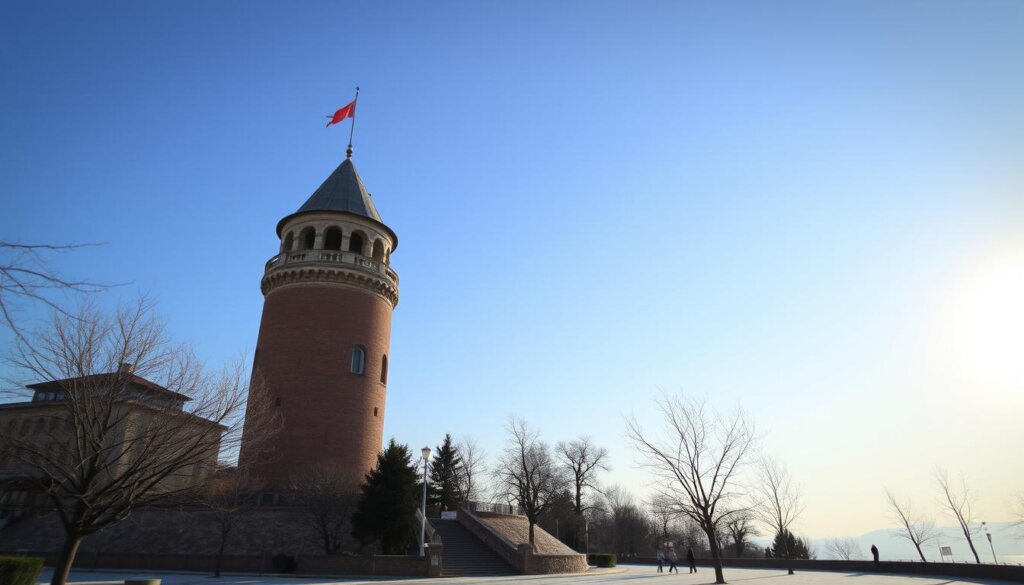 Image of Alanya's historic Red Tower during a mild winter day
