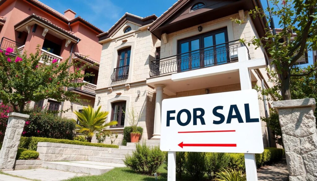 Image of a Turkish property with a "For Sale" sign