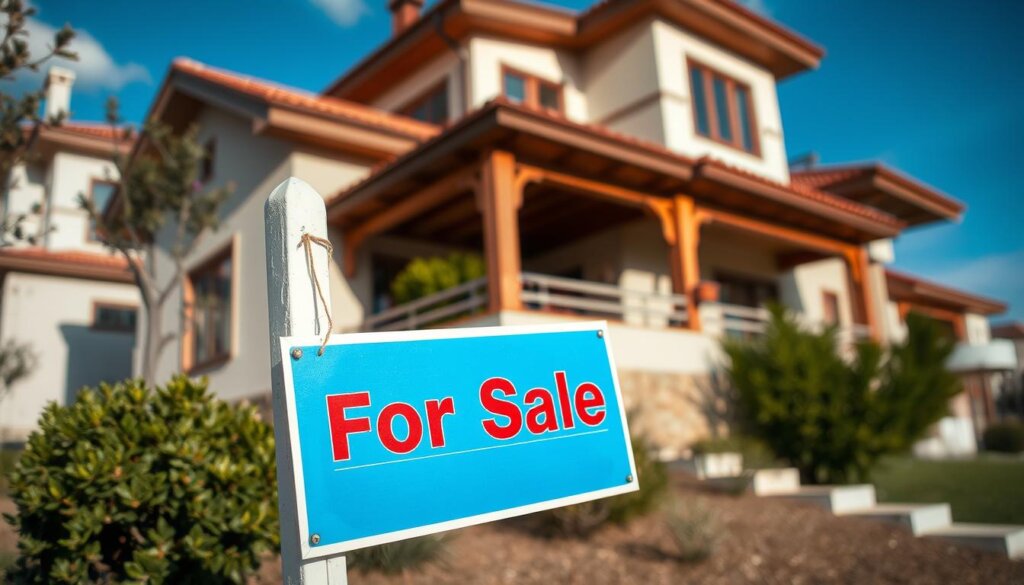 Image of a Turkish property with a "For Sale" sign