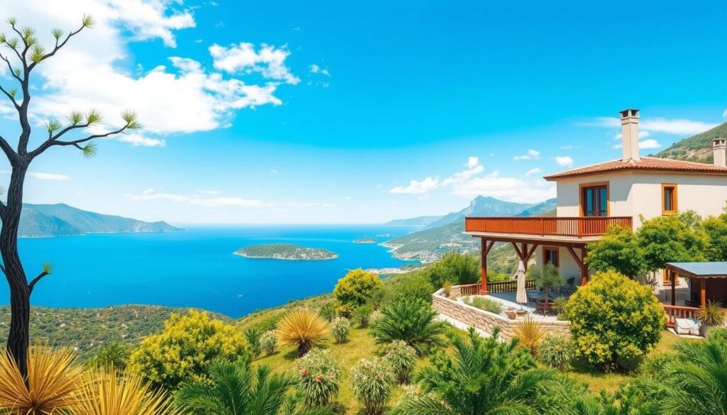 Image of a hillside villa in Kalkan with panoramic views of the Mediterranean.