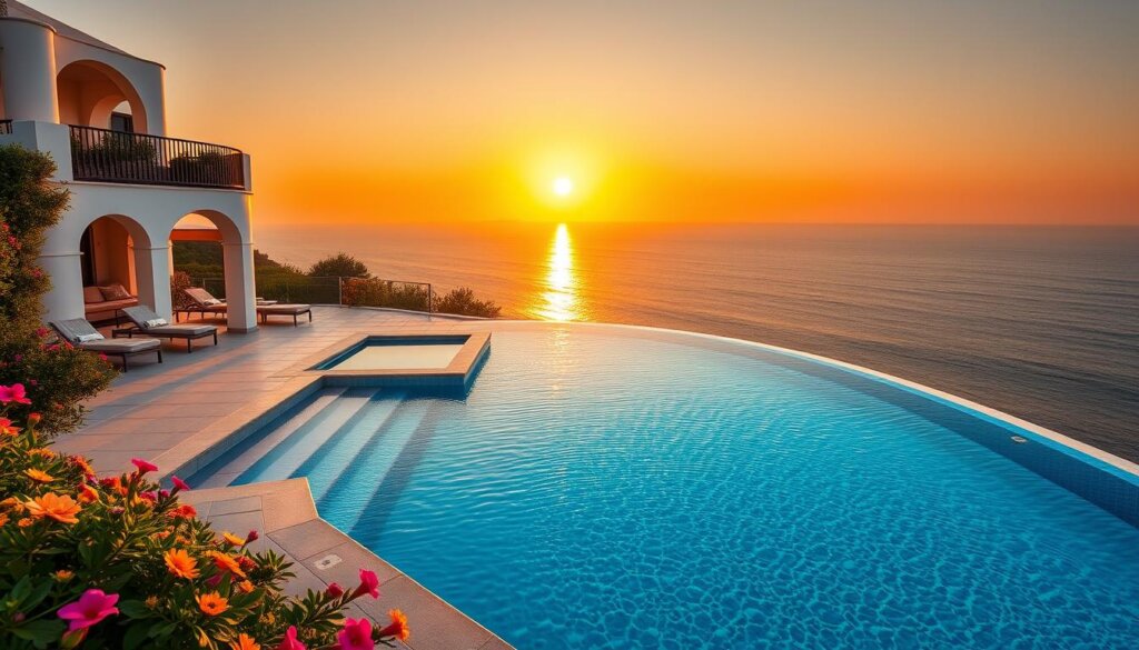 Image of a luxury villa with an infinity pool overlooking the Mediterranean Sea